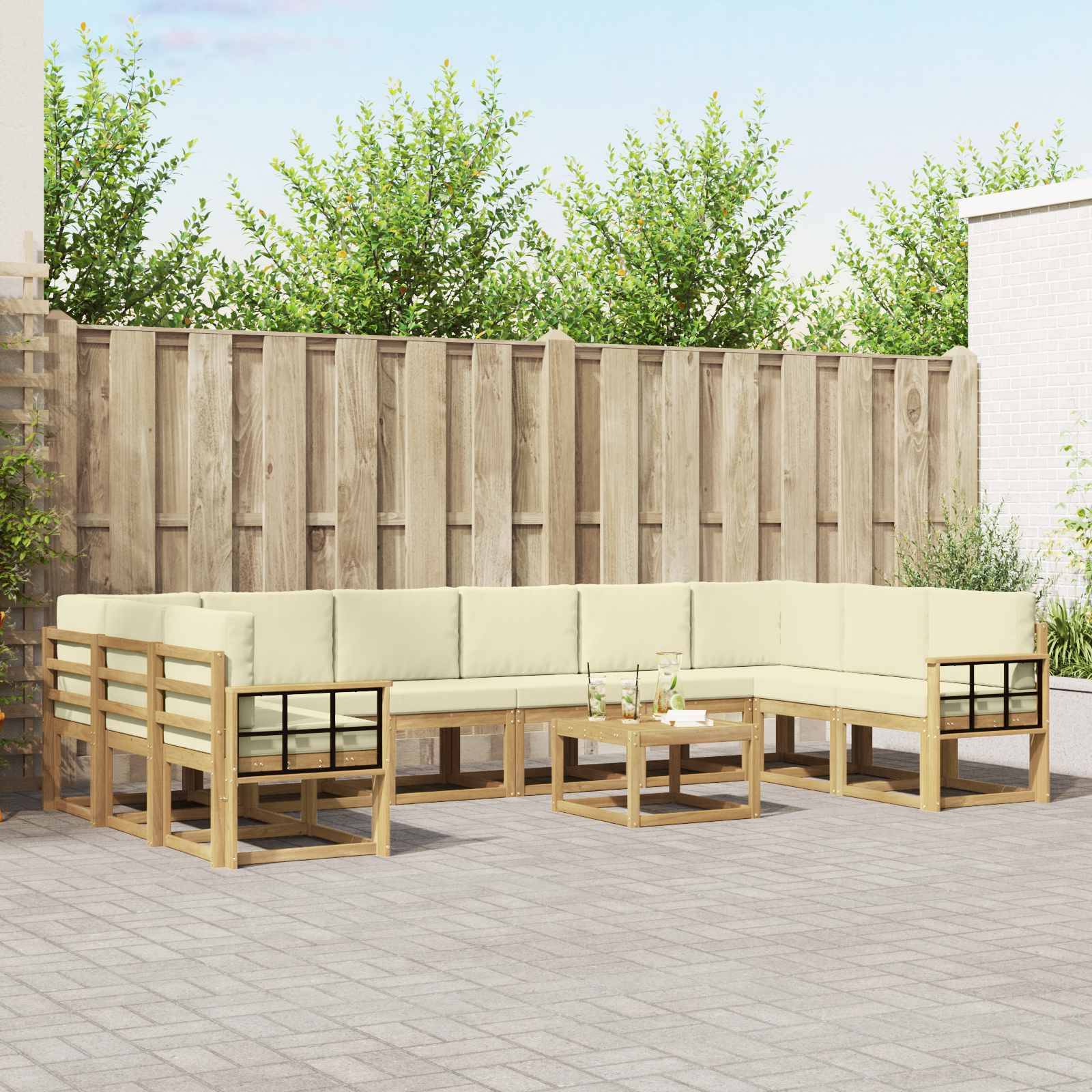 vidaXL Outdoor-Sofagarnitur mit Kissen 11 pcs Weiß und Creme