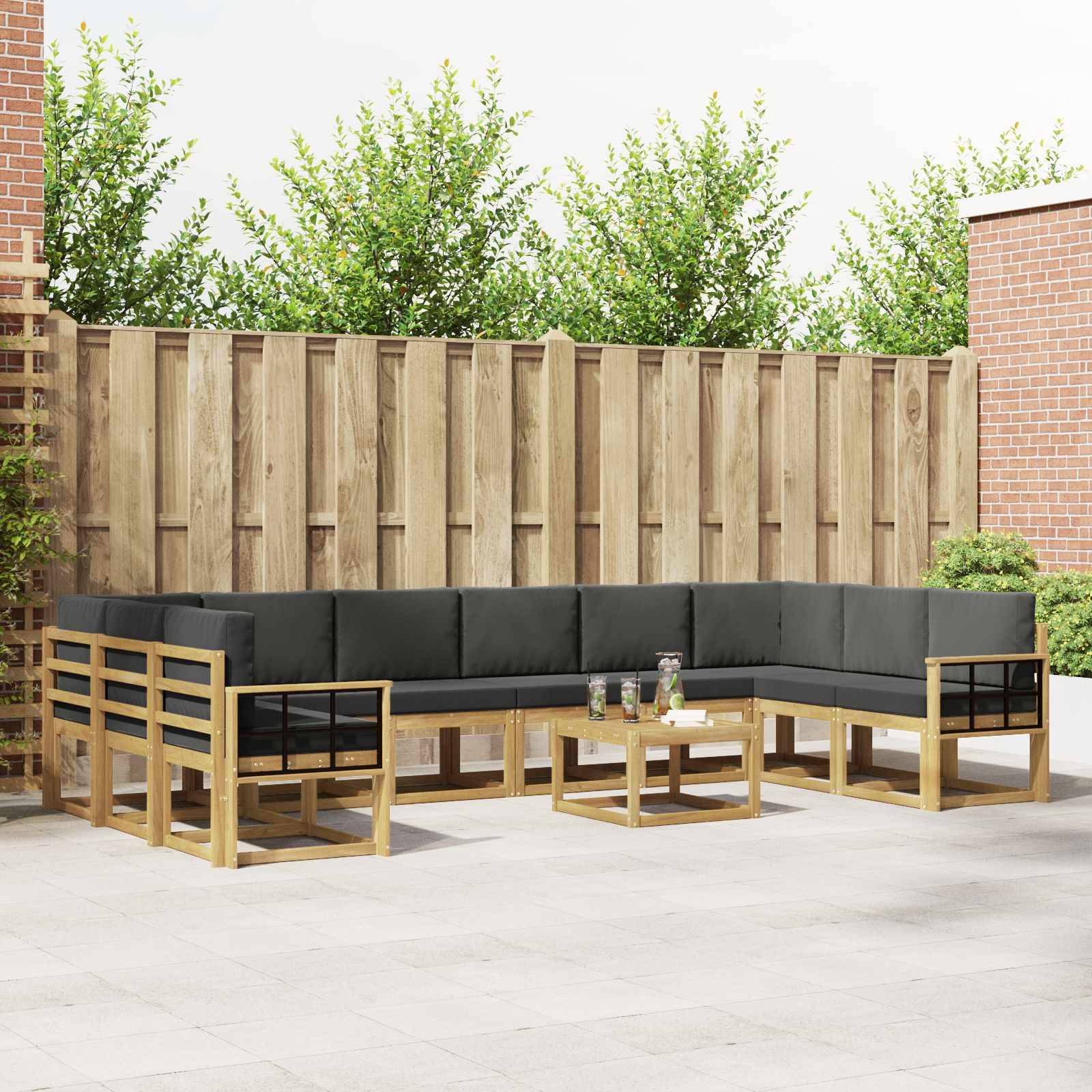 vidaXL Outdoor-Sofagarnitur mit Kissen 11 pcs Weiß und Anthrazit