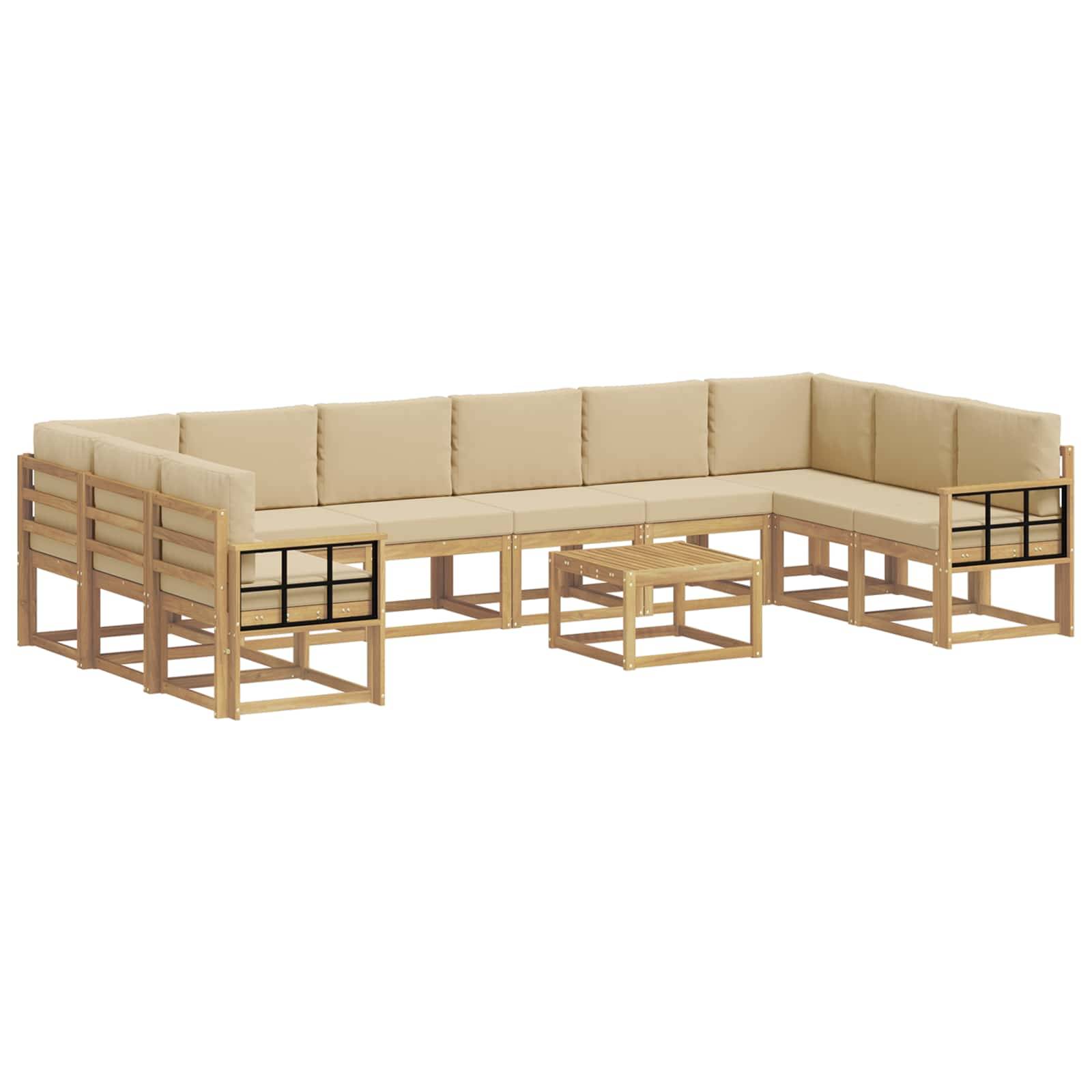 vidaXL Outdoor-Sofagarnitur mit Kissen 11 pcs Weiß und Beige
