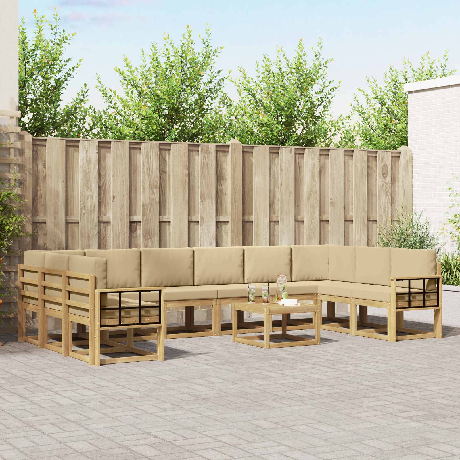 vidaXL Outdoor-Sofagarnitur mit Kissen 11 pcs Weiß und Beige
