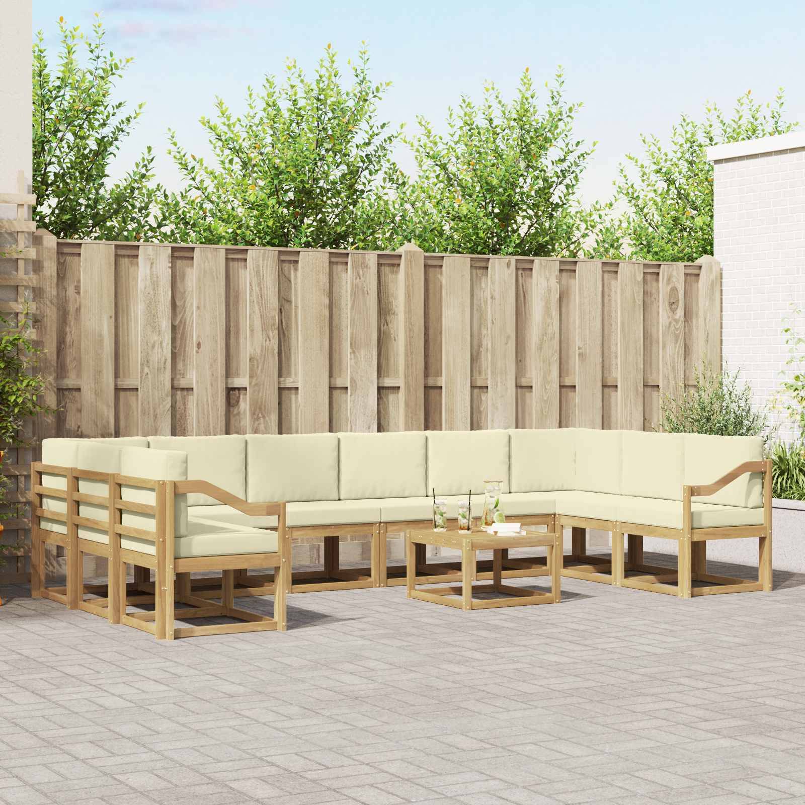 vidaXL Outdoor-Sofagarnitur mit Kissen 11 pcs Weiß und Creme