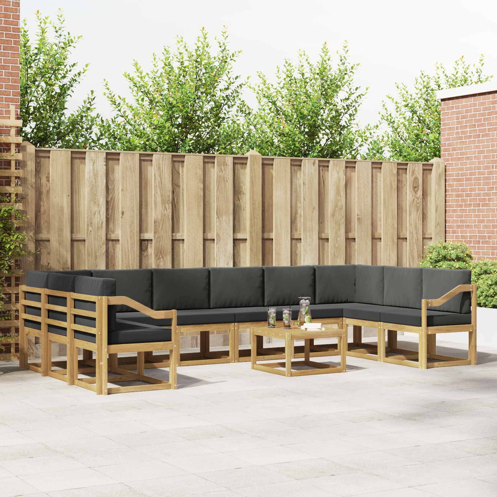 vidaXL Outdoor-Sofagarnitur mit Kissen 11 pcs Weiß und Anthrazit