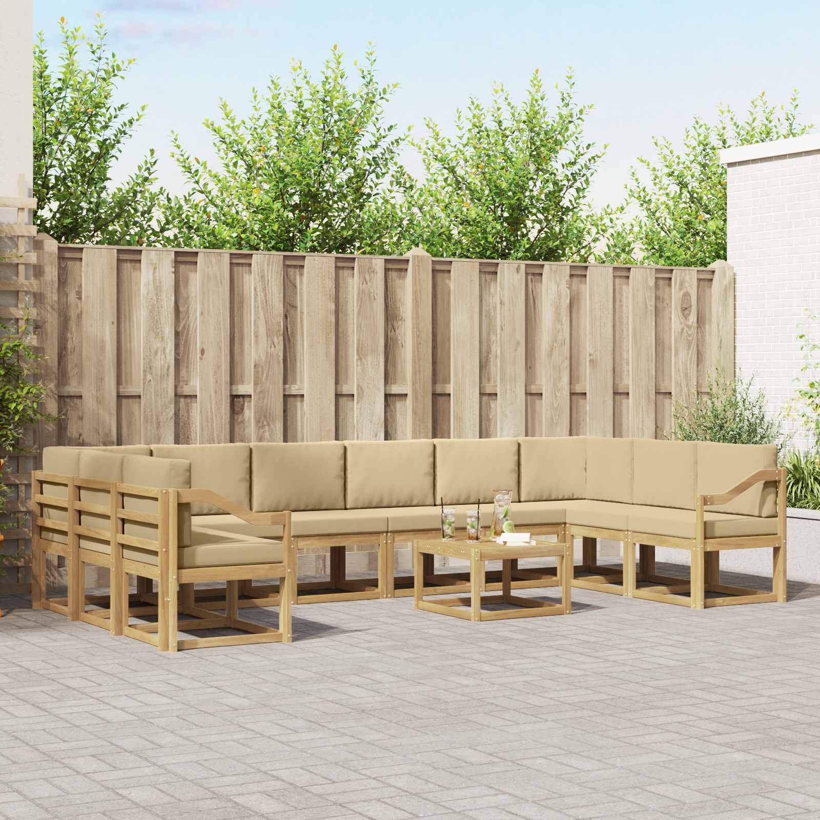 vidaXL Outdoor-Sofagarnitur mit Kissen 11 pcs Weiß und Beige