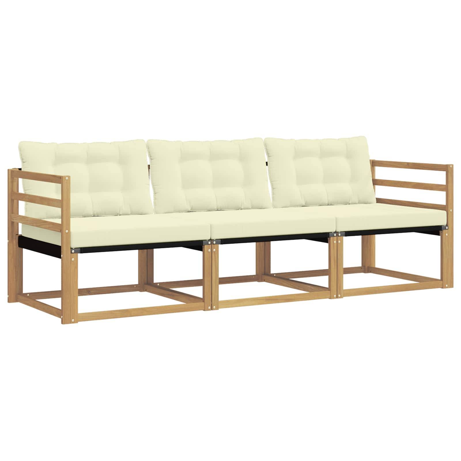 vidaXL Outdoor-Sofagarnitur mit Kissen 3 pcs Weiß und Creme