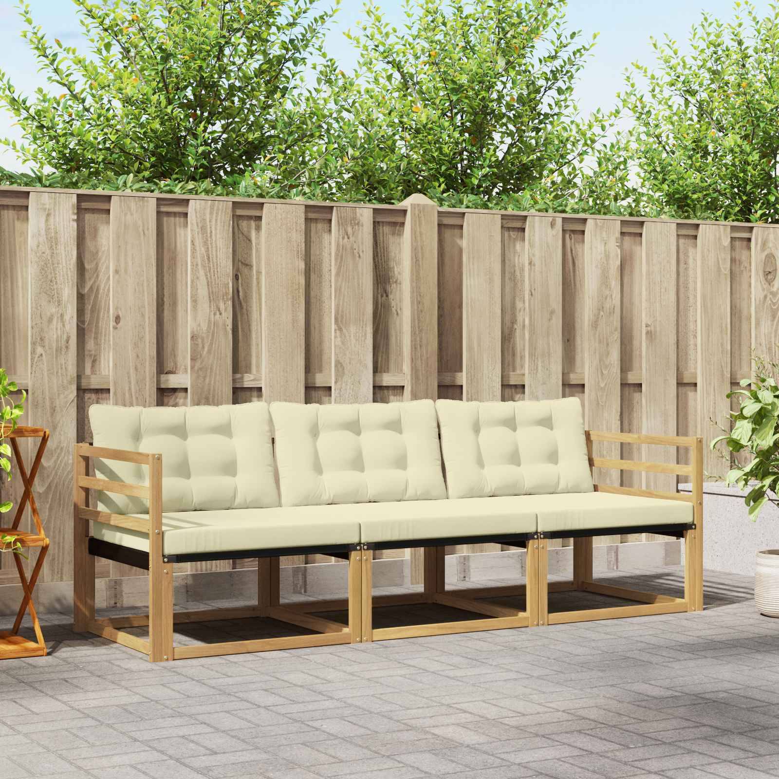 vidaXL Outdoor-Sofagarnitur mit Kissen 3 pcs Weiß und Creme