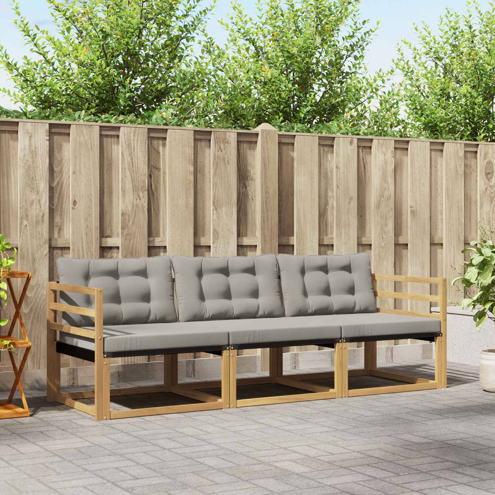 vidaXL Outdoor-Sofagarnitur mit Kissen 3 pcs Weiß und Hellgrau