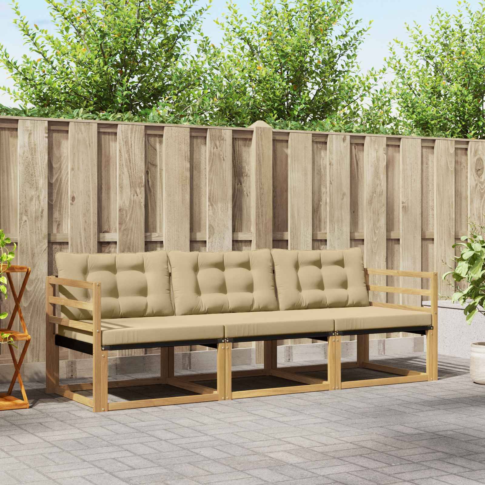 vidaXL Outdoor-Sofagarnitur mit Kissen 3 pcs Weiß und Beige