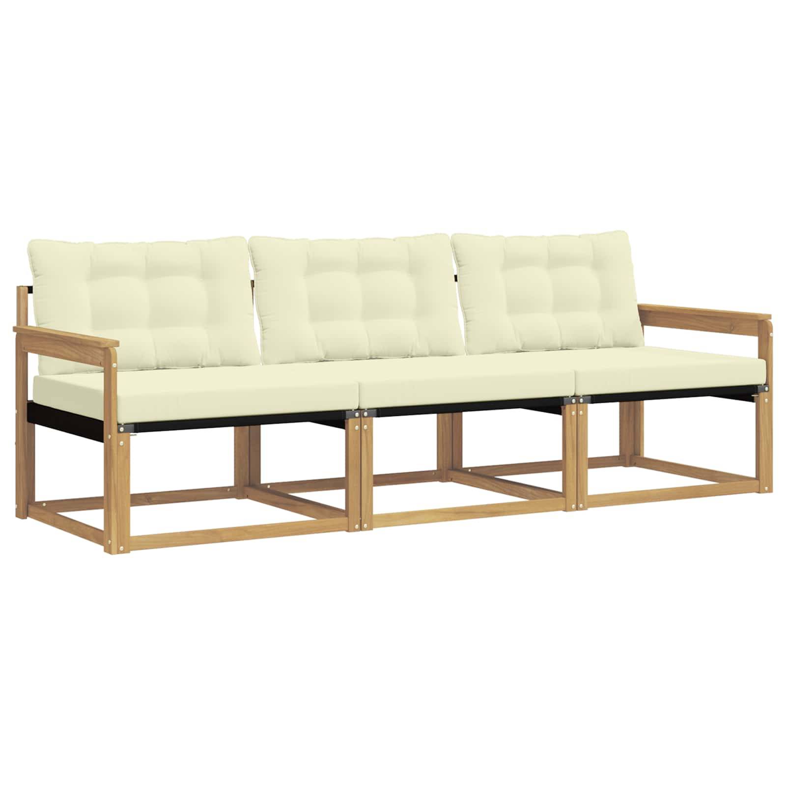 vidaXL Outdoor-Sofagarnitur mit Kissen 3 pcs Weiß und Creme