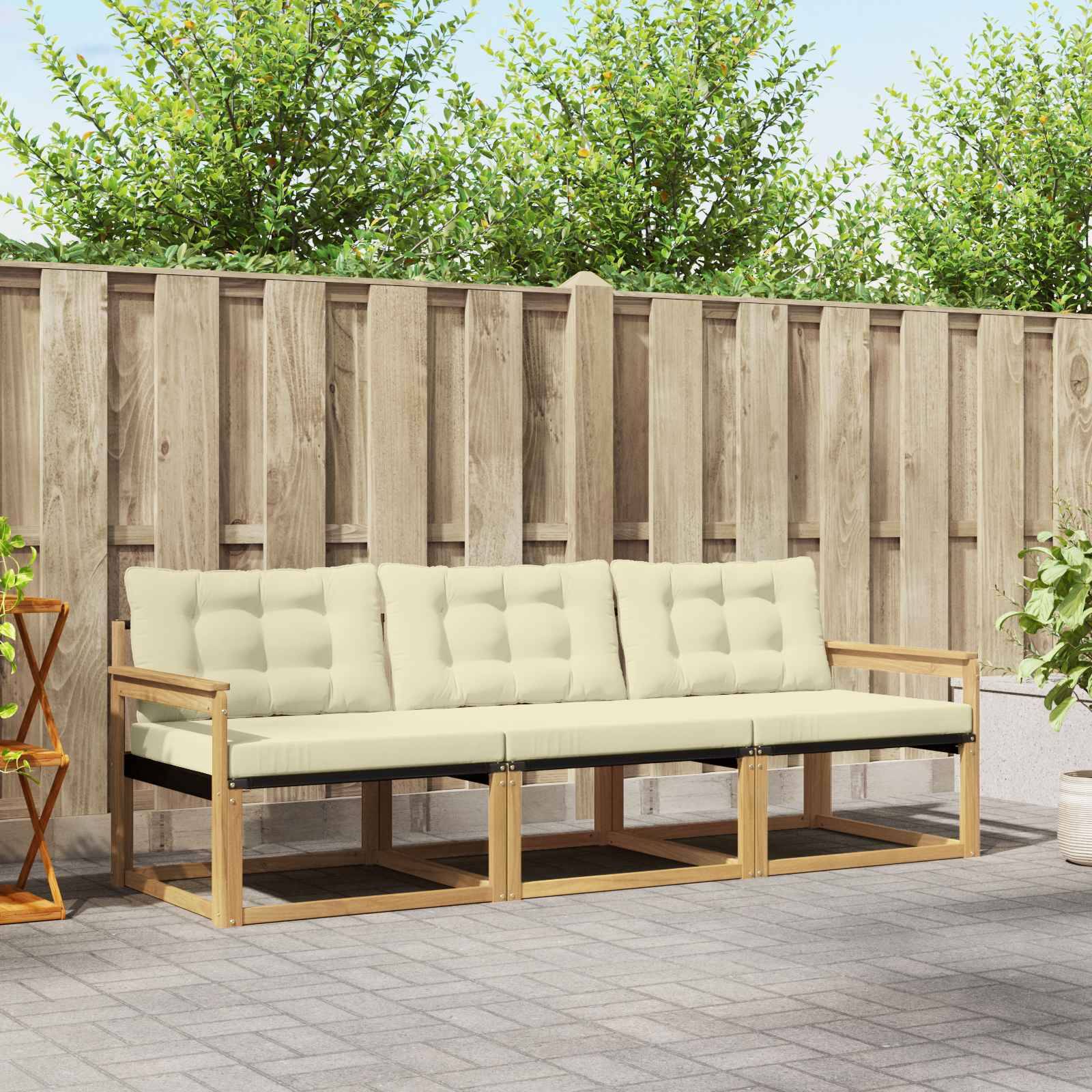vidaXL Outdoor-Sofagarnitur mit Kissen 3 pcs Weiß und Creme
