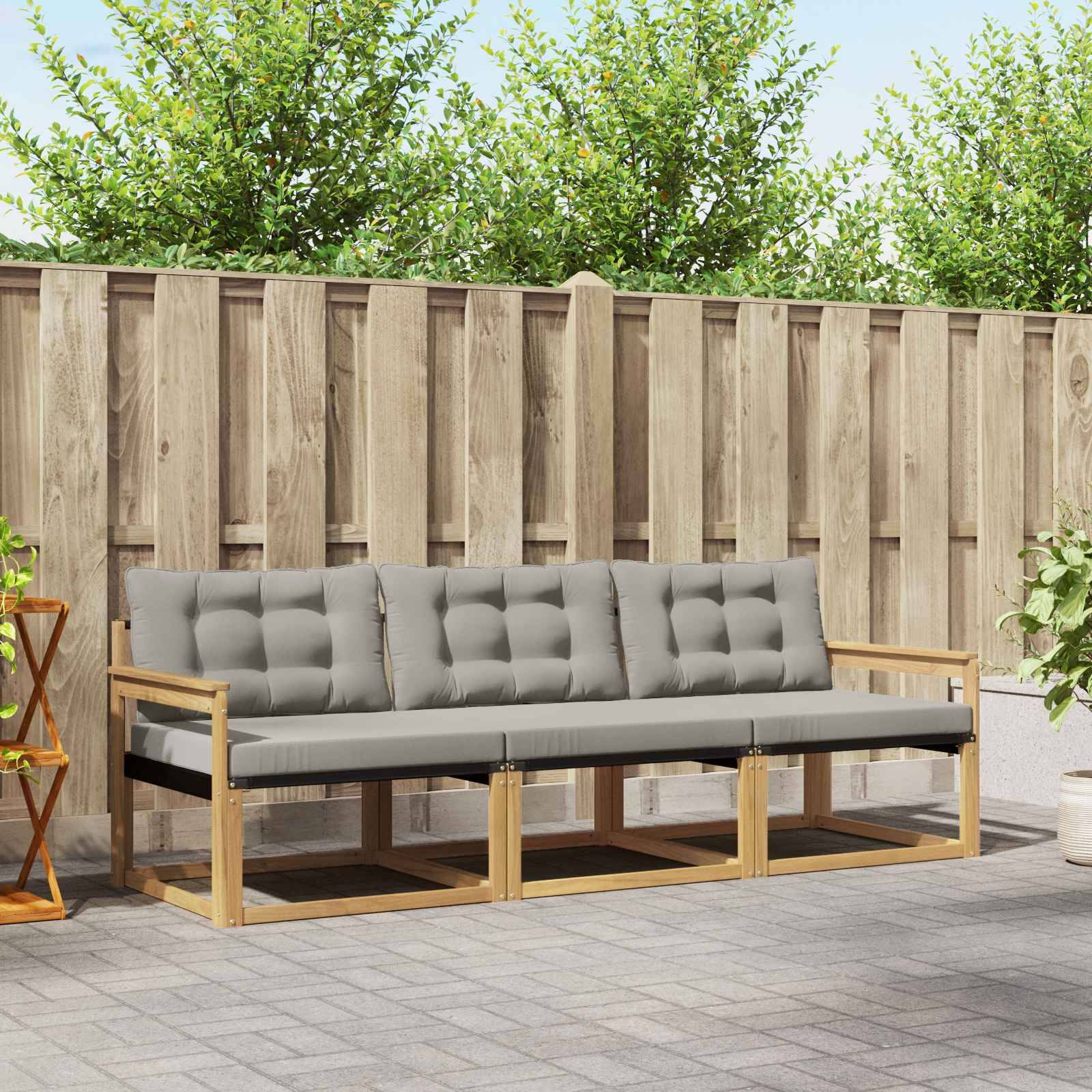 vidaXL Outdoor-Sofagarnitur mit Kissen 3 pcs Weiß und Hellgrau