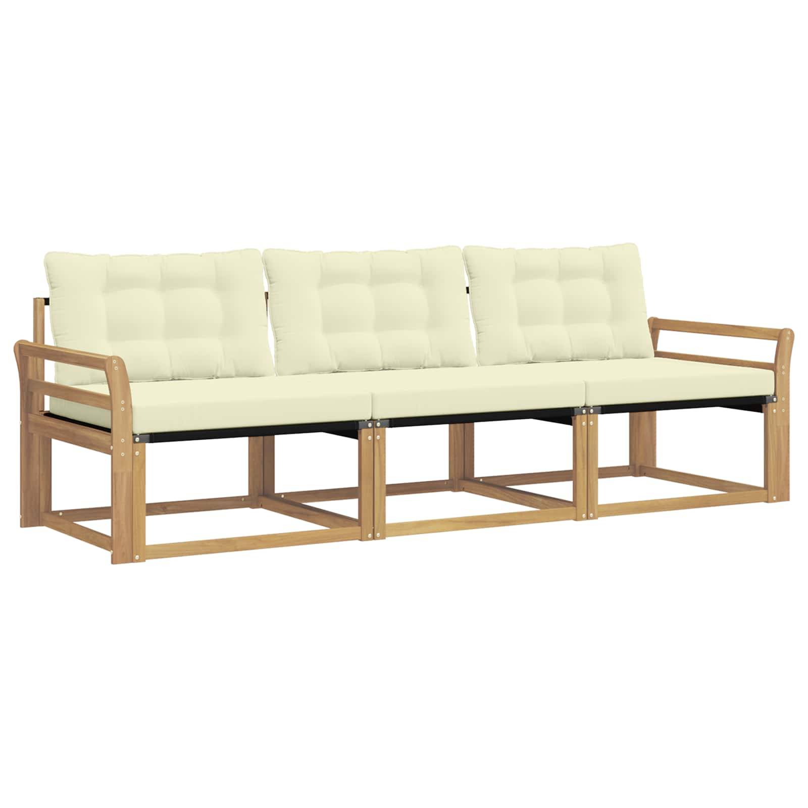 vidaXL Outdoor-Sofagarnitur mit Kissen 3 pcs Weiß und Creme