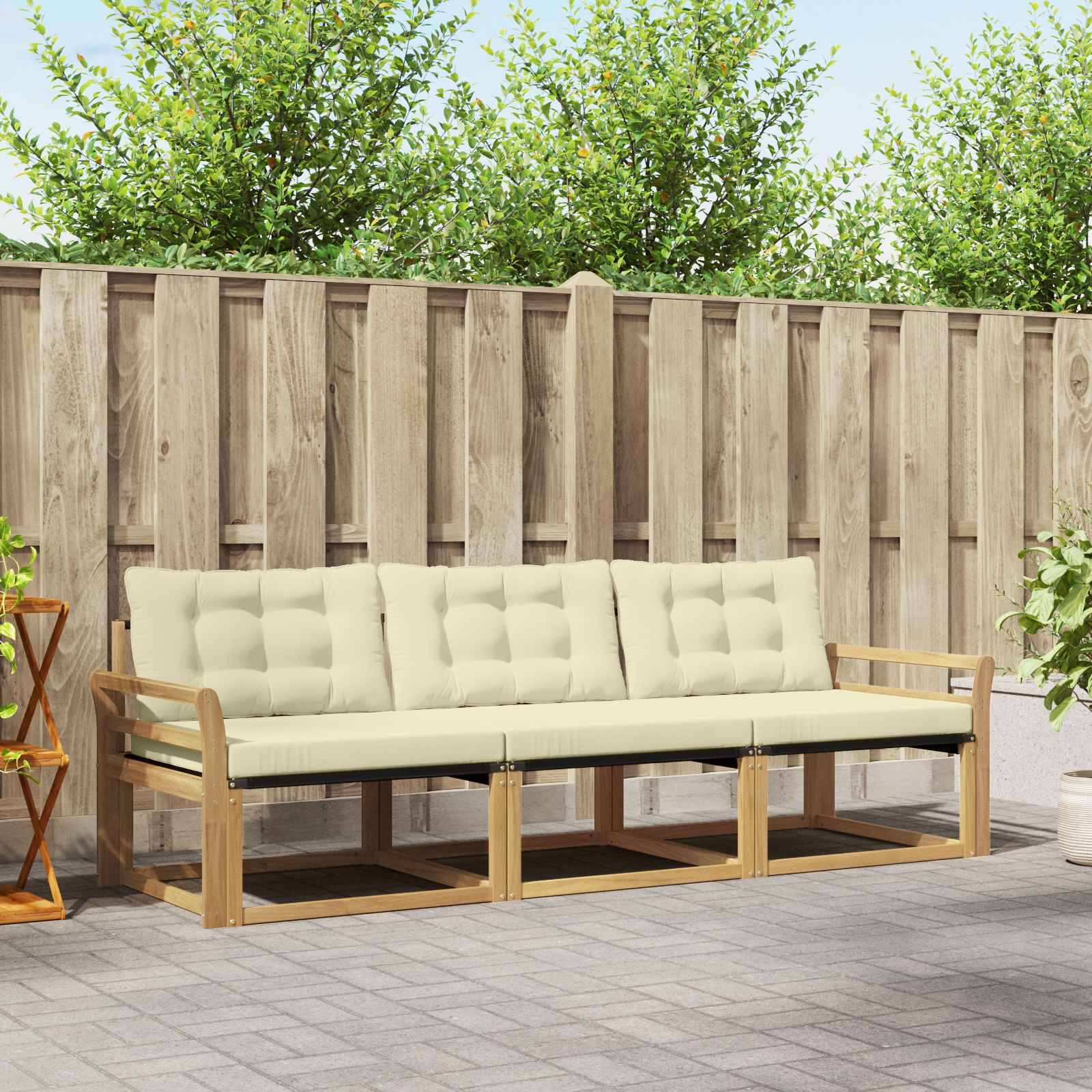 vidaXL Outdoor-Sofagarnitur mit Kissen 3 pcs Weiß und Creme