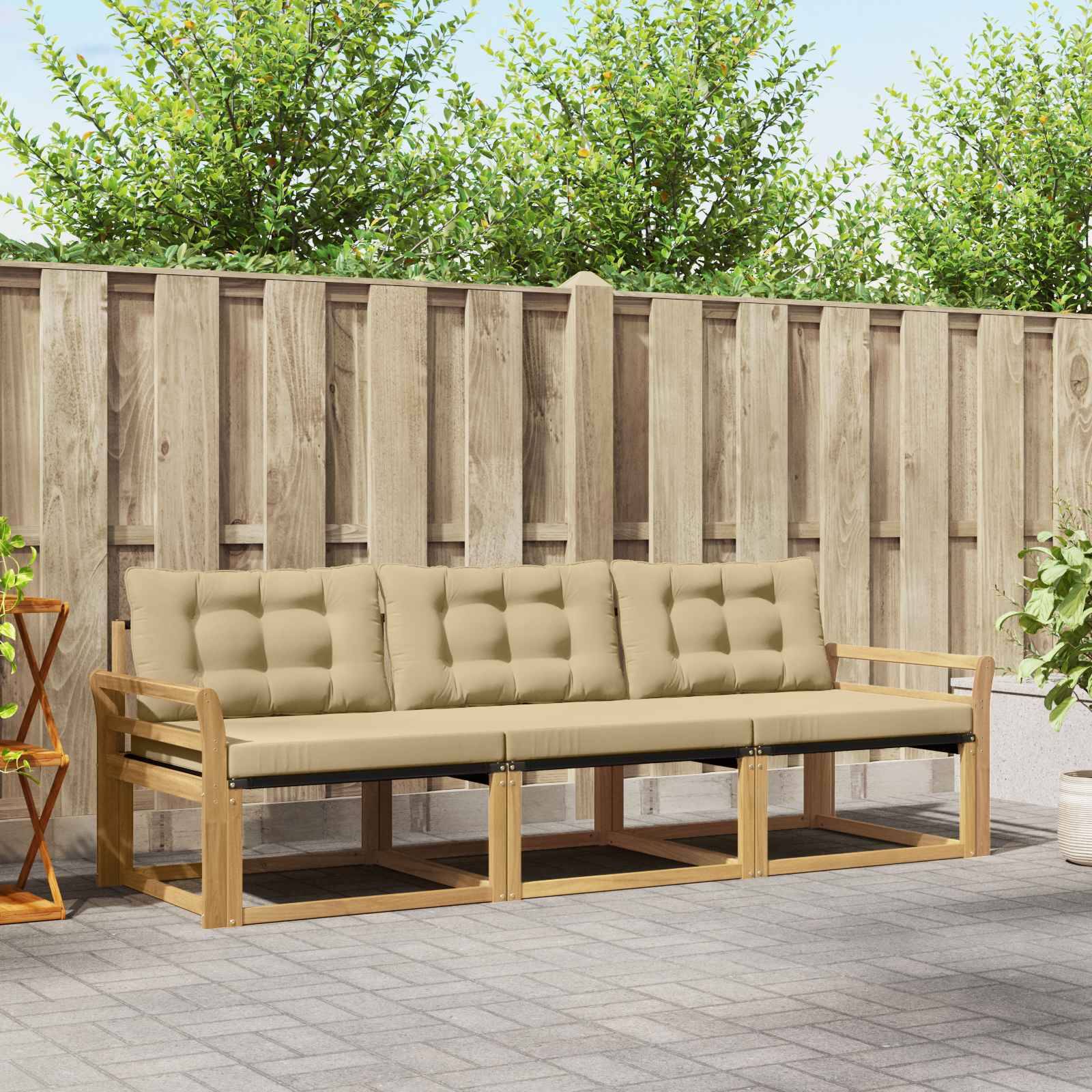 vidaXL Outdoor-Sofagarnitur mit Kissen 3 pcs Weiß und Beige