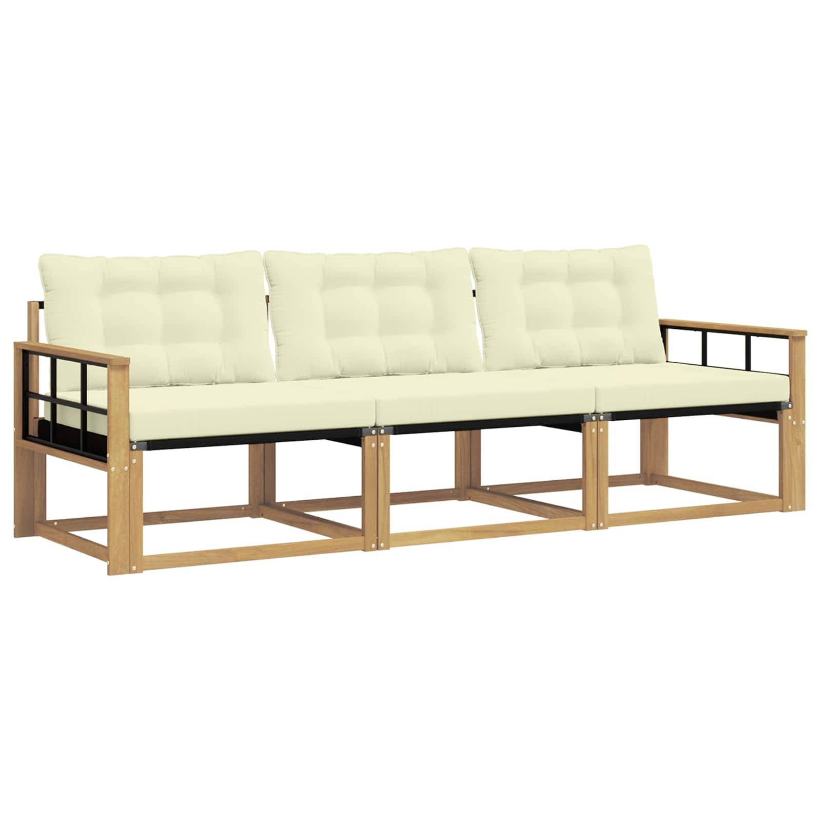 vidaXL Outdoor-Sofagarnitur mit Kissen 3 pcs Weiß und Creme