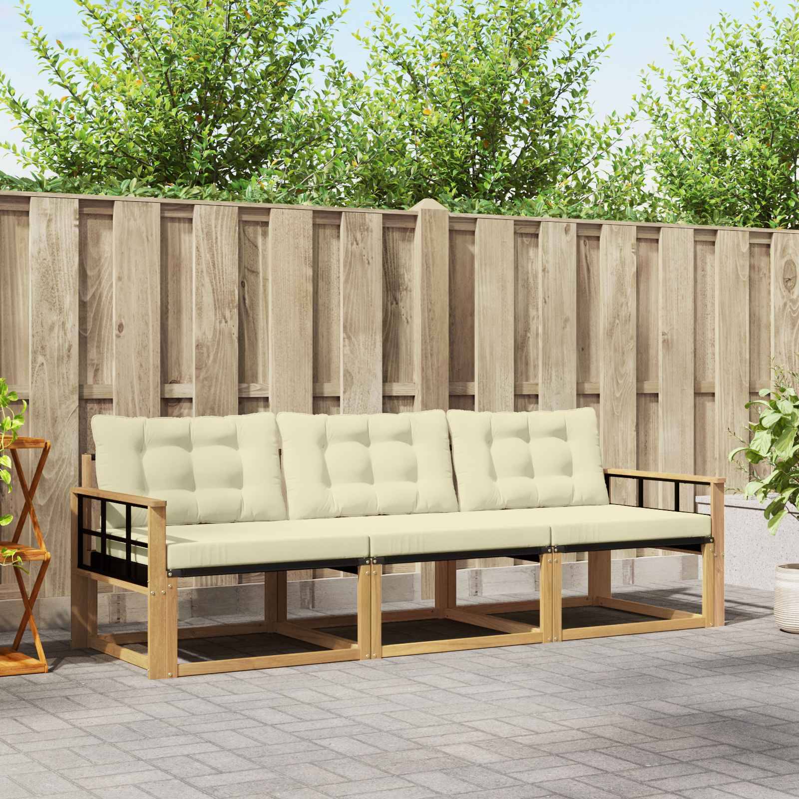vidaXL Outdoor-Sofagarnitur mit Kissen 3 pcs Weiß und Creme