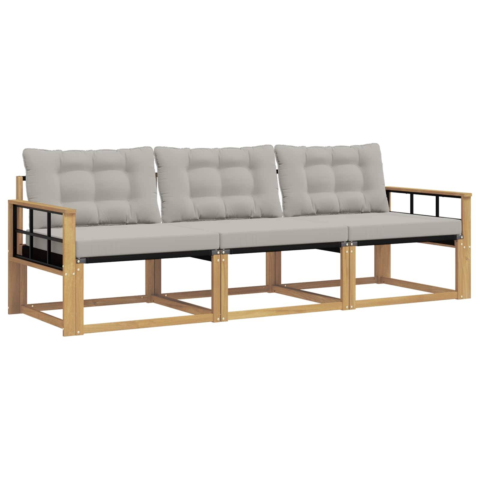 vidaXL Outdoor-Sofagarnitur mit Kissen 3 pcs Weiß und Hellgrau