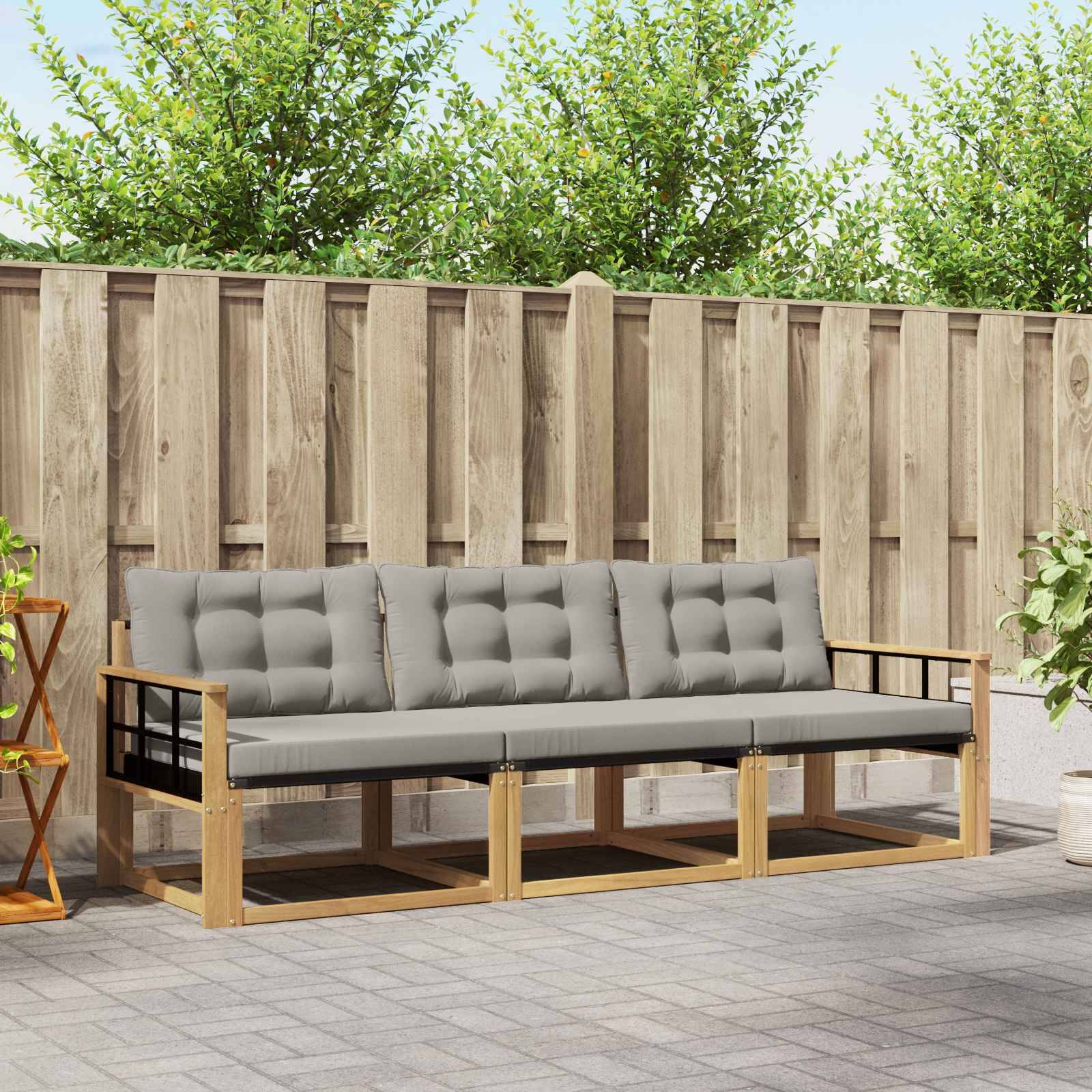 vidaXL Outdoor-Sofagarnitur mit Kissen 3 pcs Weiß und Hellgrau