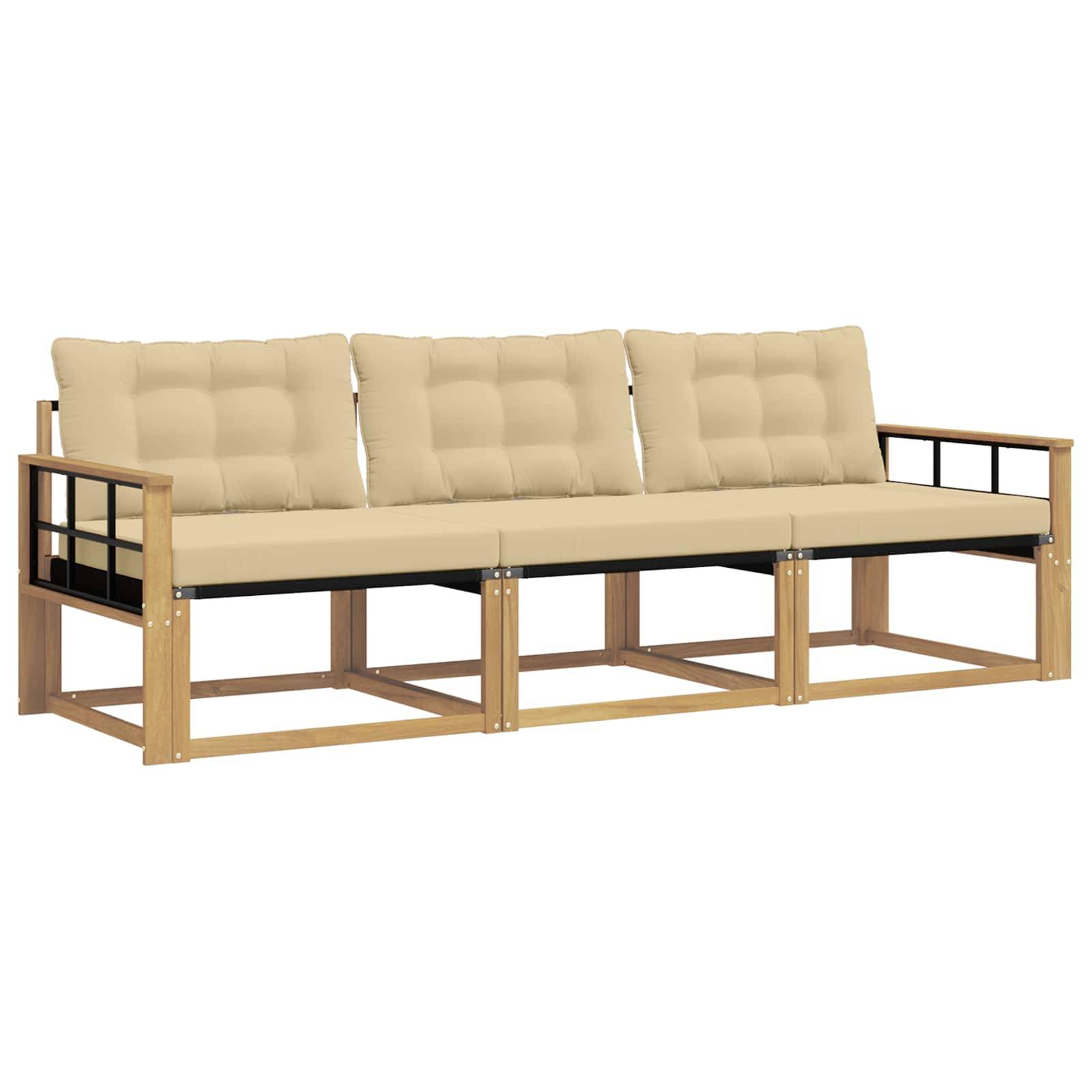 vidaXL Outdoor-Sofagarnitur mit Kissen 3 pcs Weiß und Beige