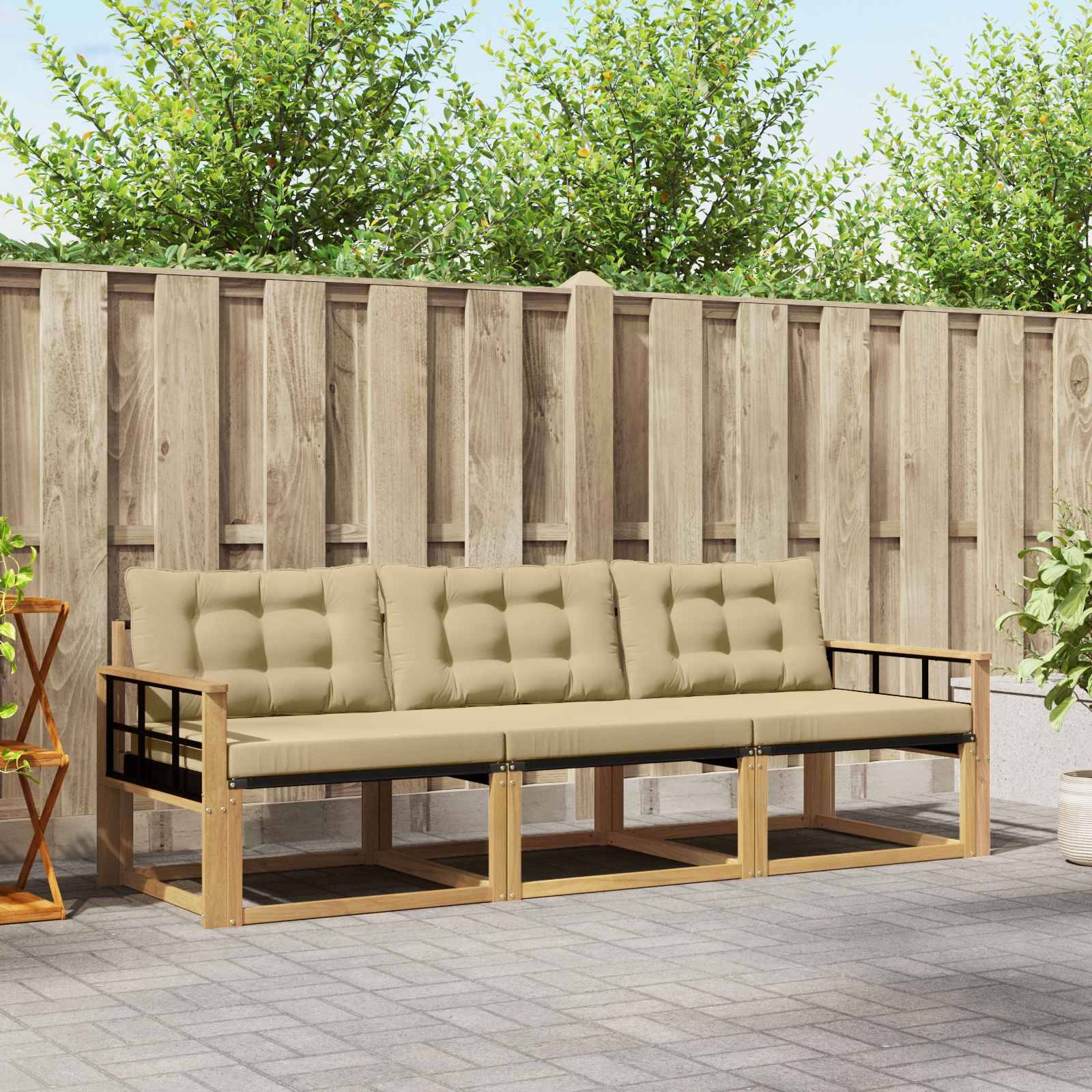 vidaXL Outdoor-Sofagarnitur mit Kissen 3 pcs Weiß und Beige