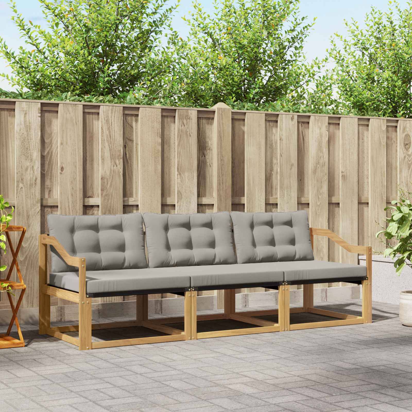 vidaXL Outdoor-Sofagarnitur mit Kissen 3 pcs Weiß und Hellgrau