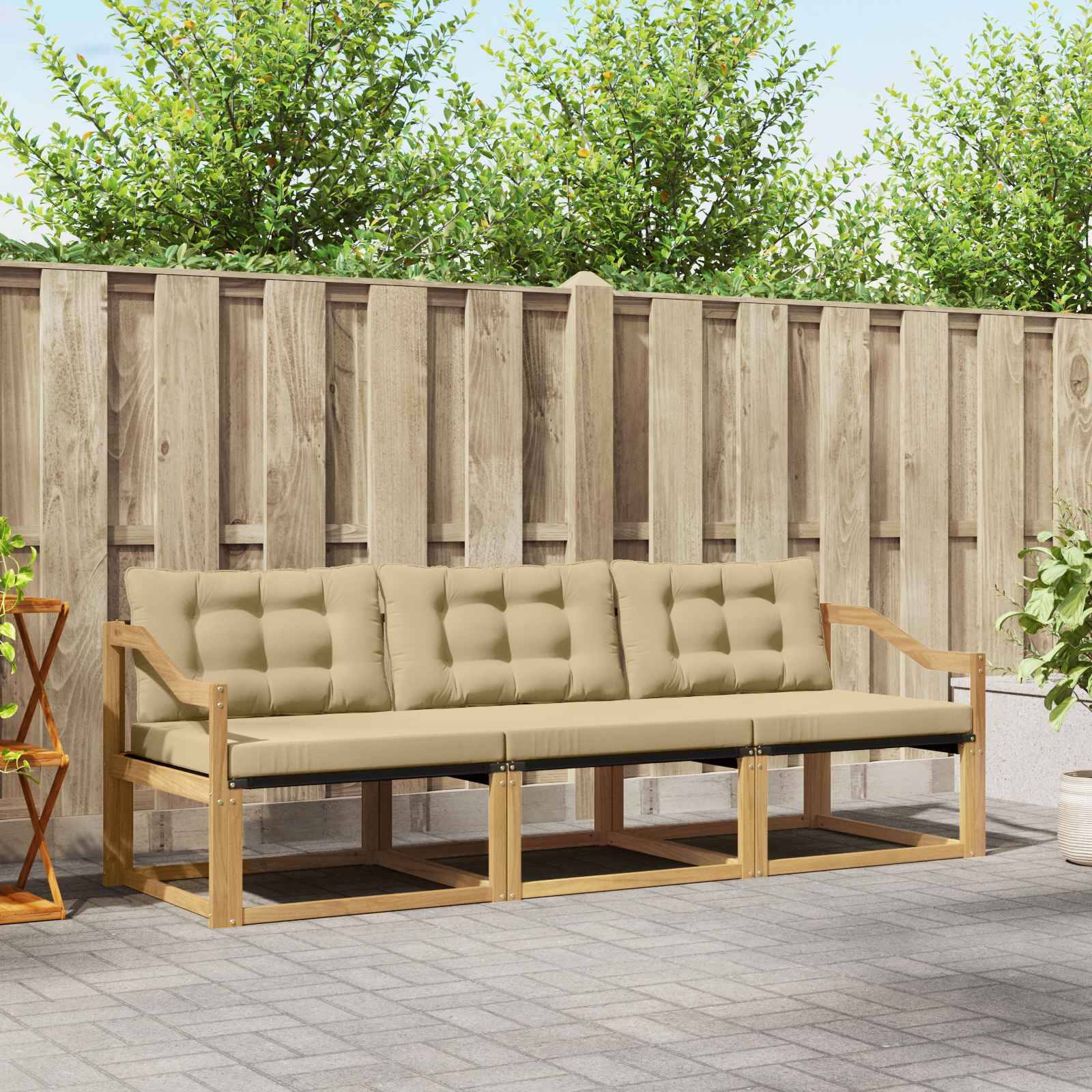 vidaXL Outdoor-Sofagarnitur mit Kissen 3 pcs Weiß und Beige
