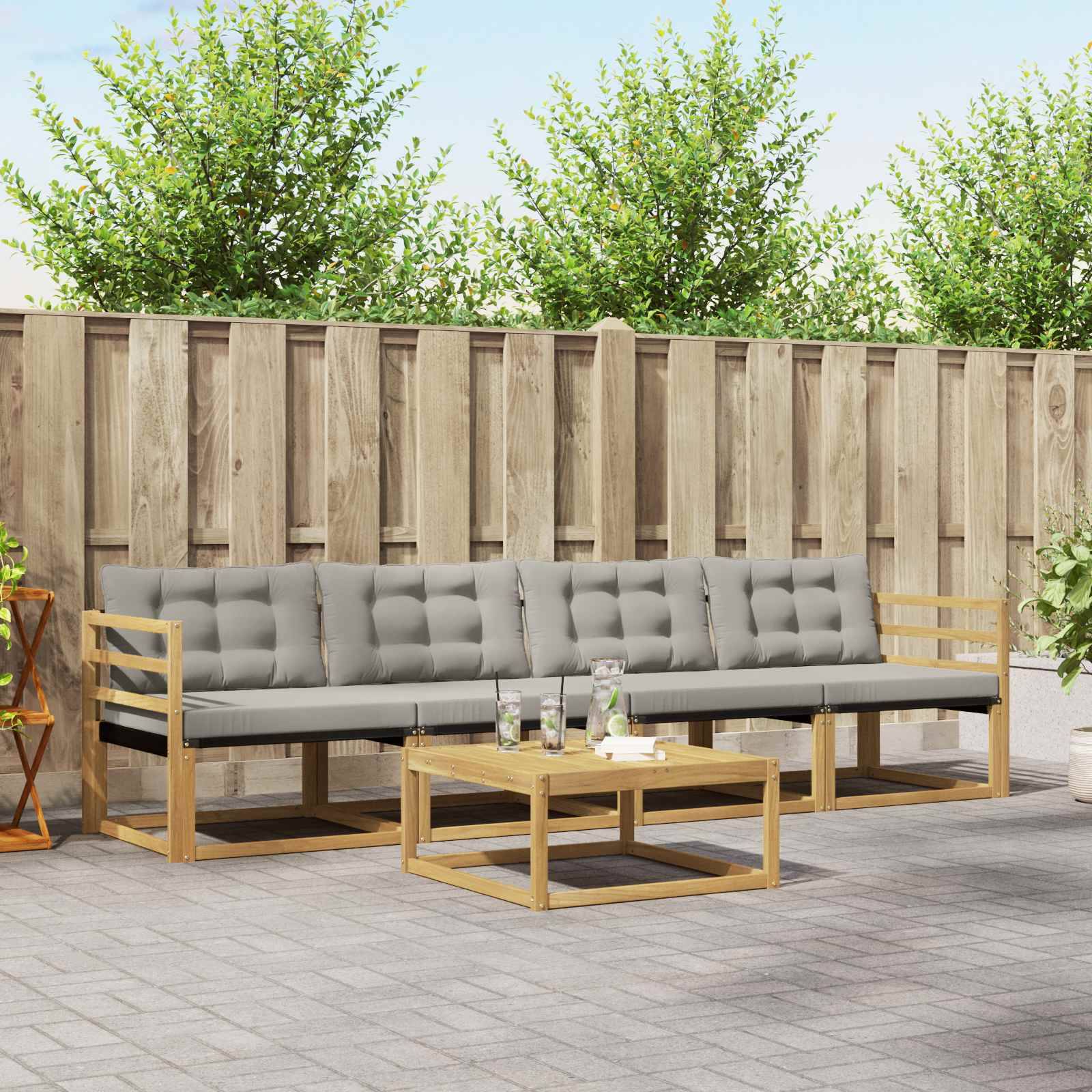 vidaXL Outdoor-Sofagarnitur 5 pcs Weiß und Hellgrau 79 x 79 x 37 cm