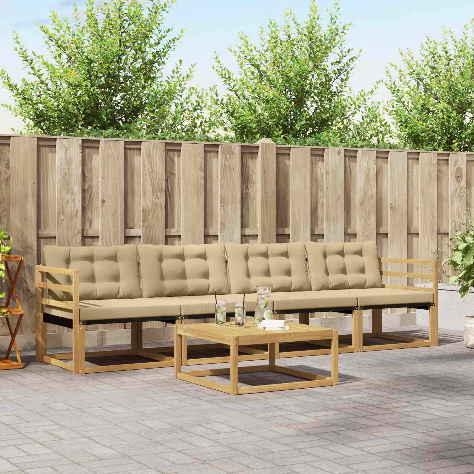 vidaXL Outdoor-Sofagarnitur 5 pcs Weiß und Beige 79 x 79 x 37 cm