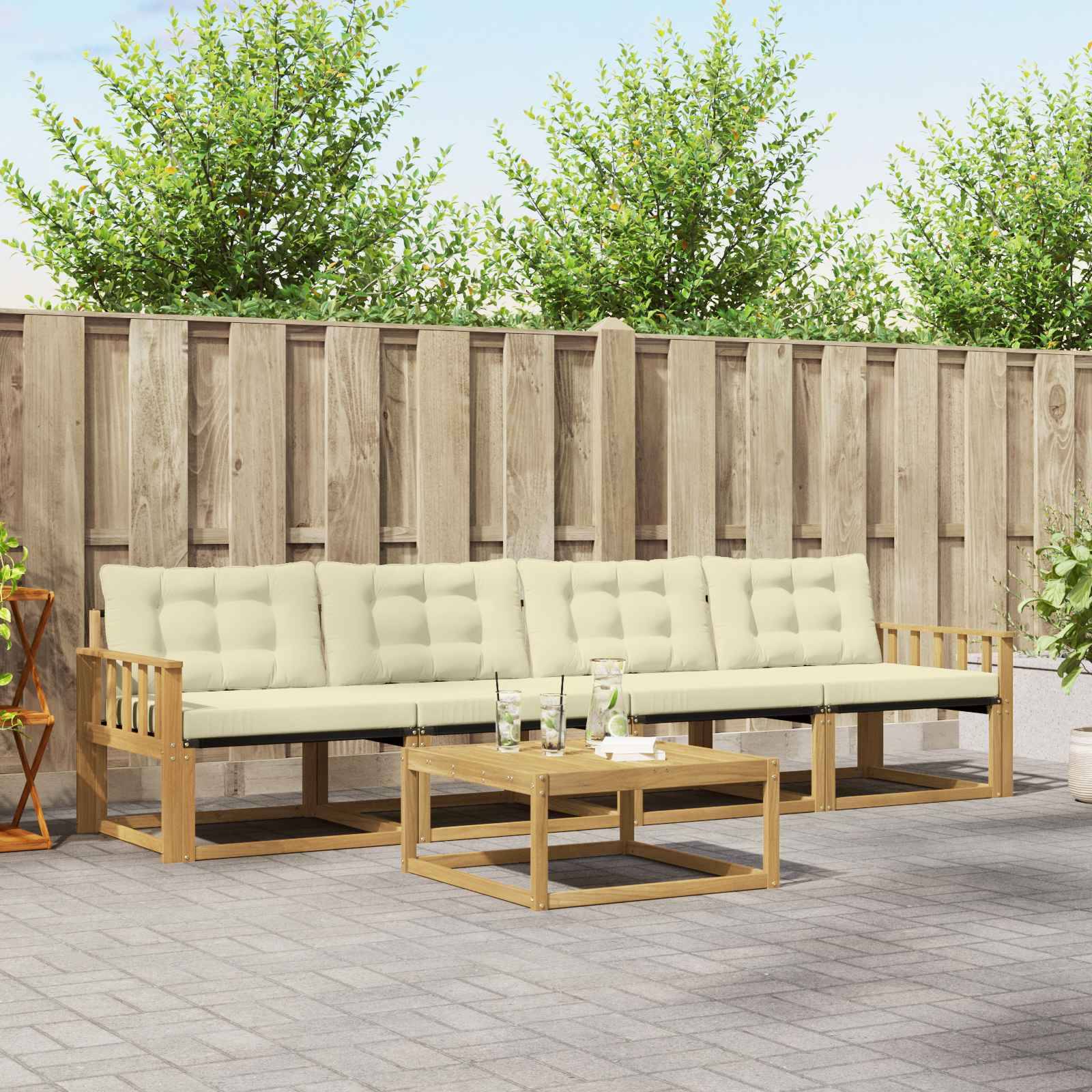 vidaXL Outdoor-Sofagarnitur 5 pcs Weiß und Creme 79 x 79 x 37 cm