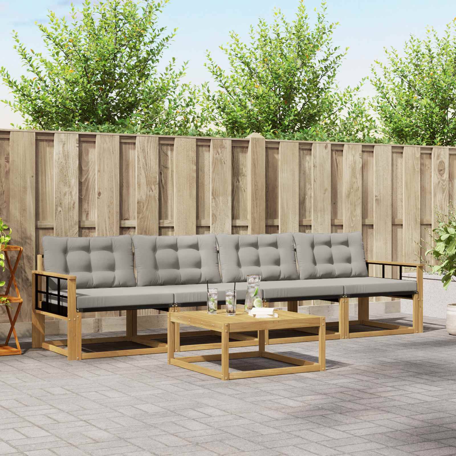 vidaXL Outdoor-Sofagarnitur 5 pcs Weiß und Hellgrau 79 x 79 x 37 cm