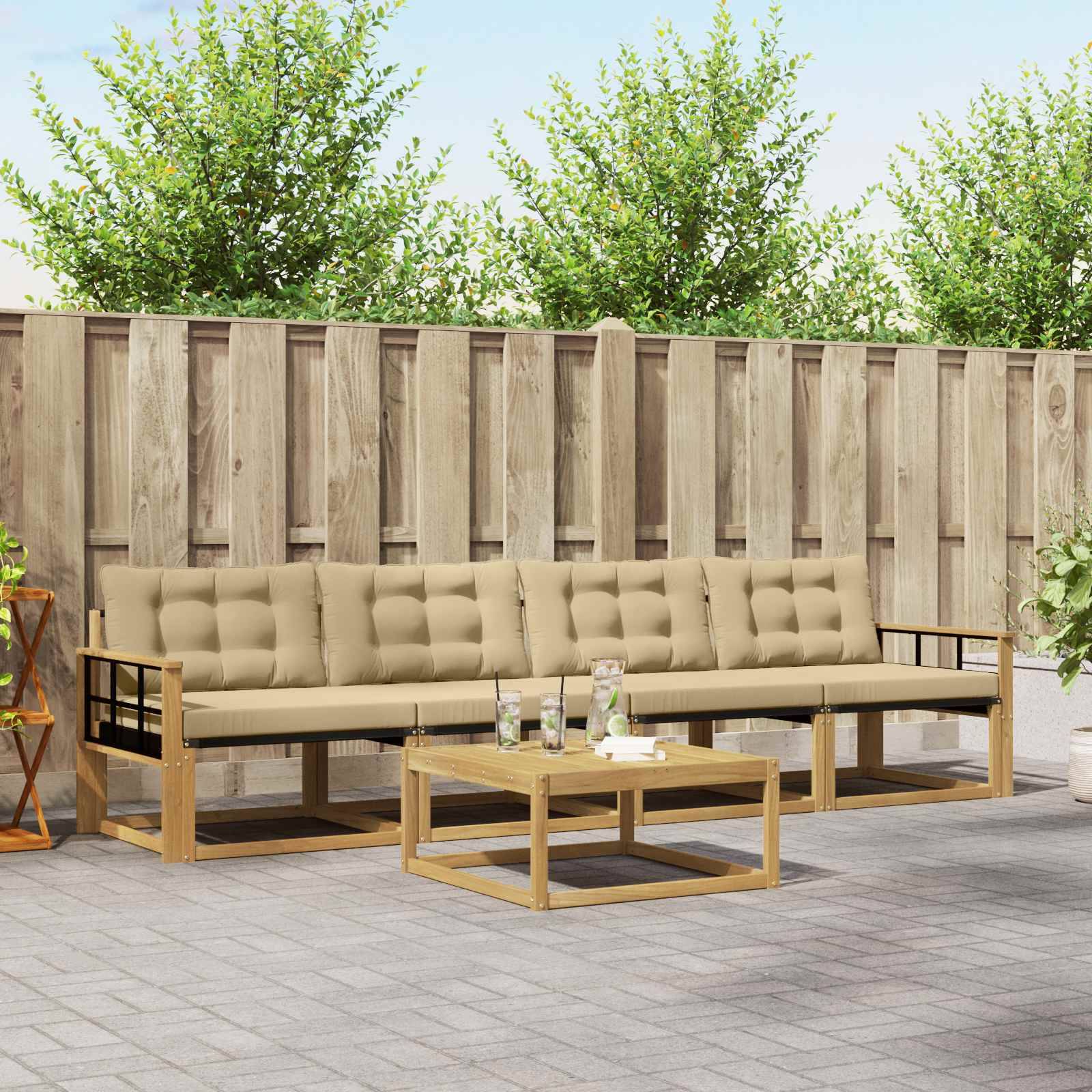 vidaXL Outdoor-Sofagarnitur 5 pcs Weiß und Beige 79 x 79 x 37 cm