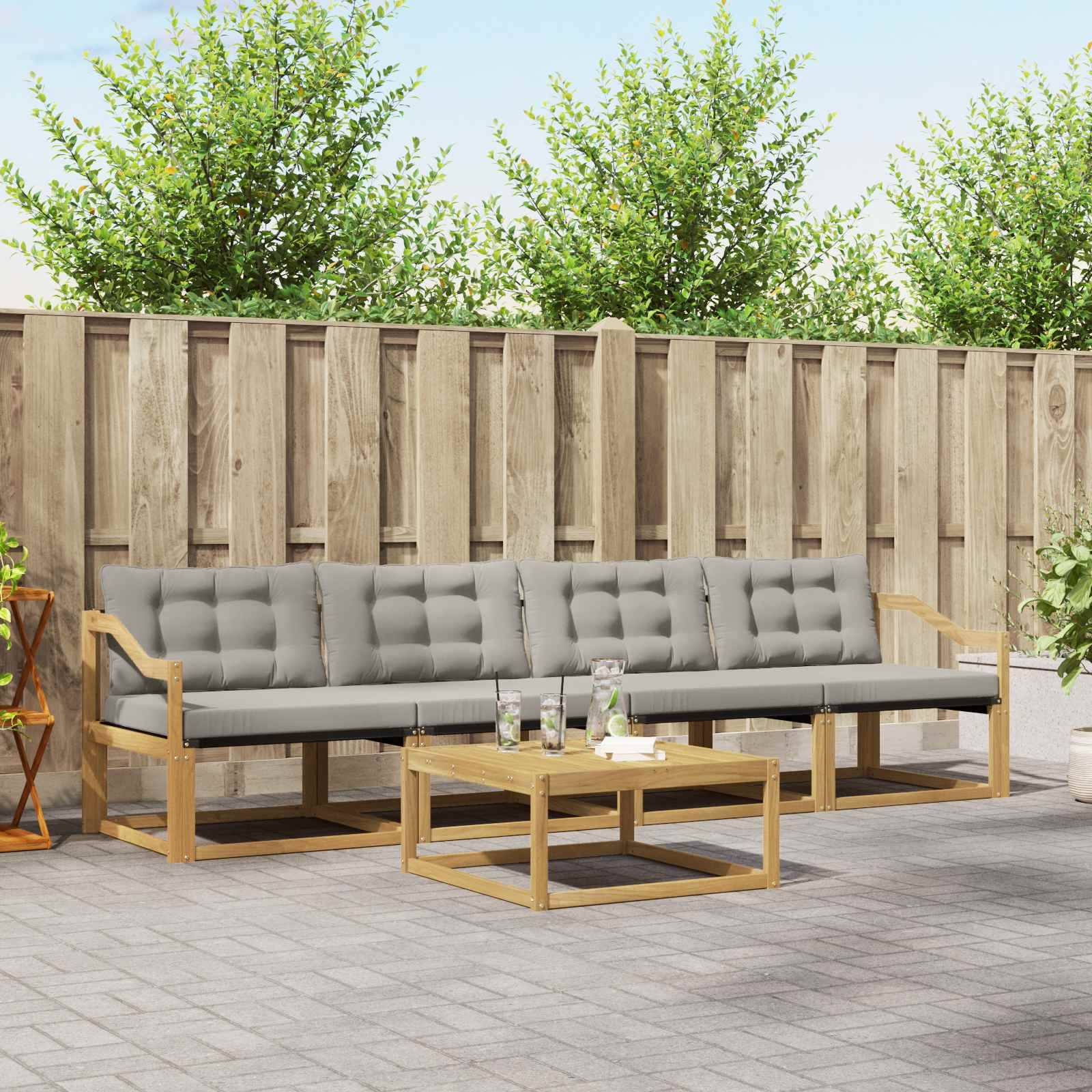 vidaXL Outdoor-Sofagarnitur 5 pcs Weiß und Hellgrau 79 x 79 x 37 cm
