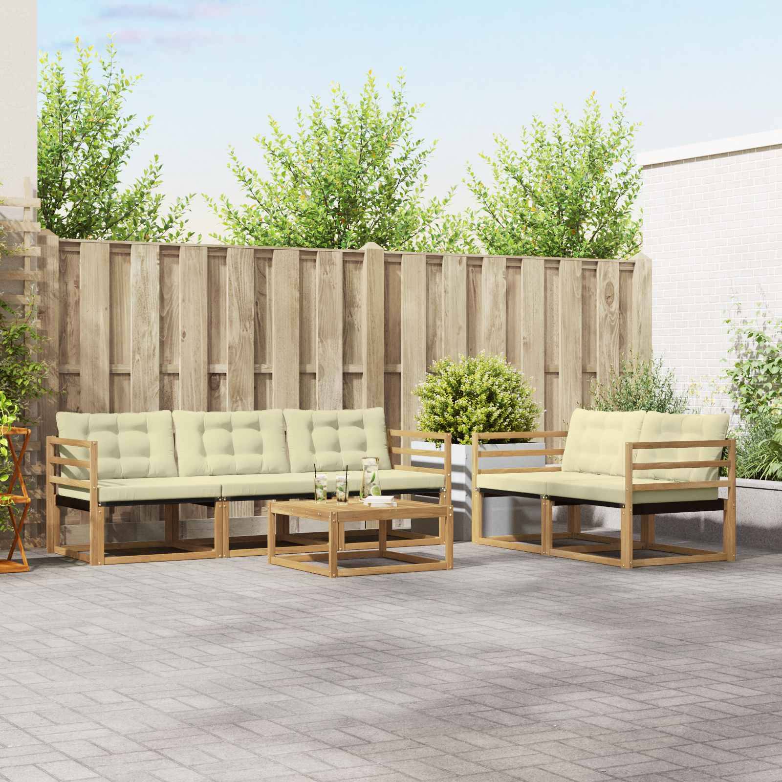 vidaXL Outdoor-Sofagarnitur 6 pcs Weiß und Creme 79 x 79 x 37 cm