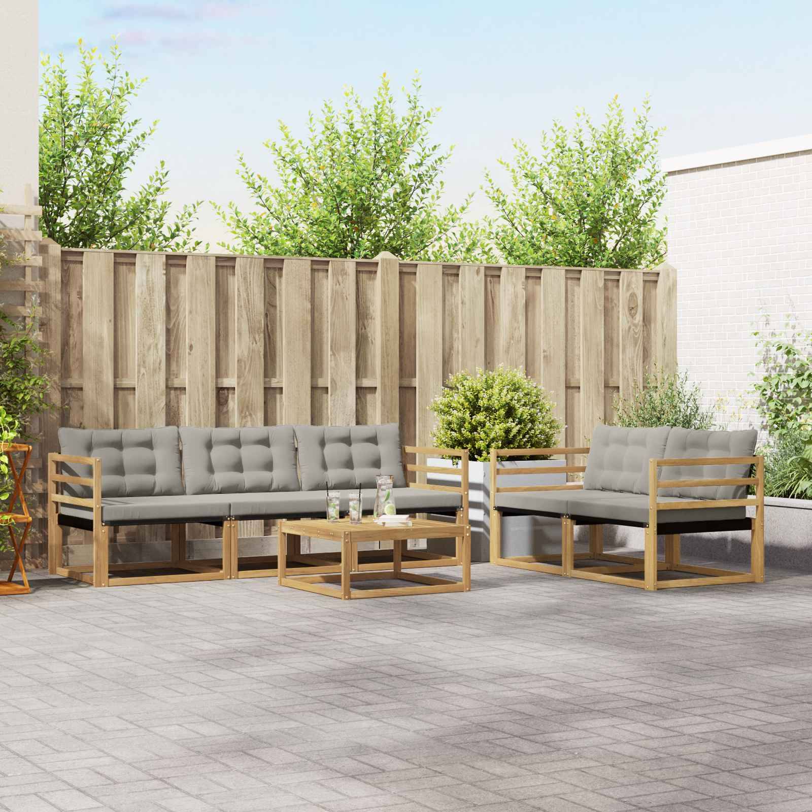 vidaXL Outdoor-Sofagarnitur 6 pcs Weiß und Hellgrau 79 x 79 x 37 cm