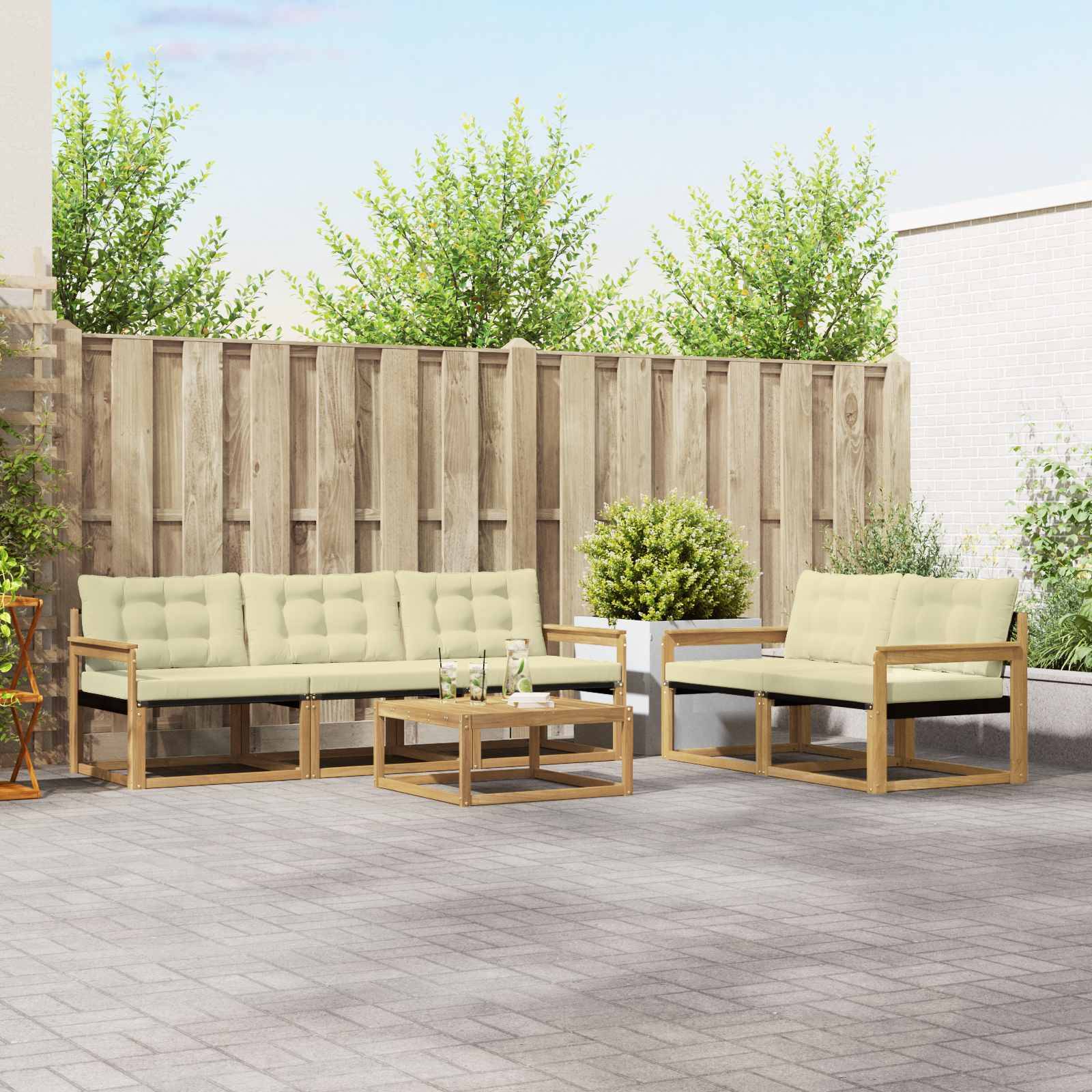 vidaXL Outdoor-Sofagarnitur 6 pcs Weiß und Creme 79 x 79 x 37 cm