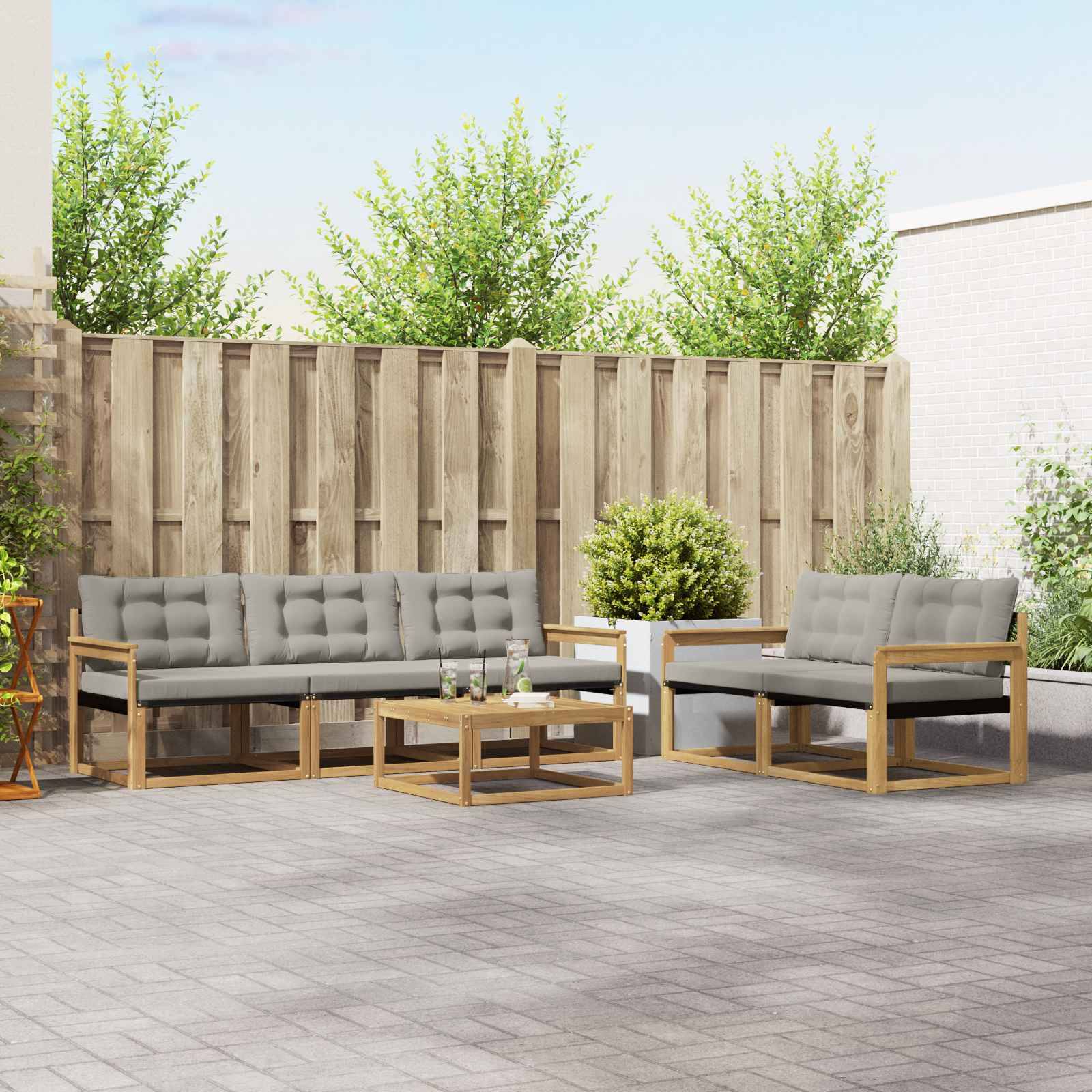 vidaXL Outdoor-Sofagarnitur 6 pcs Weiß und Hellgrau 79 x 79 x 37 cm