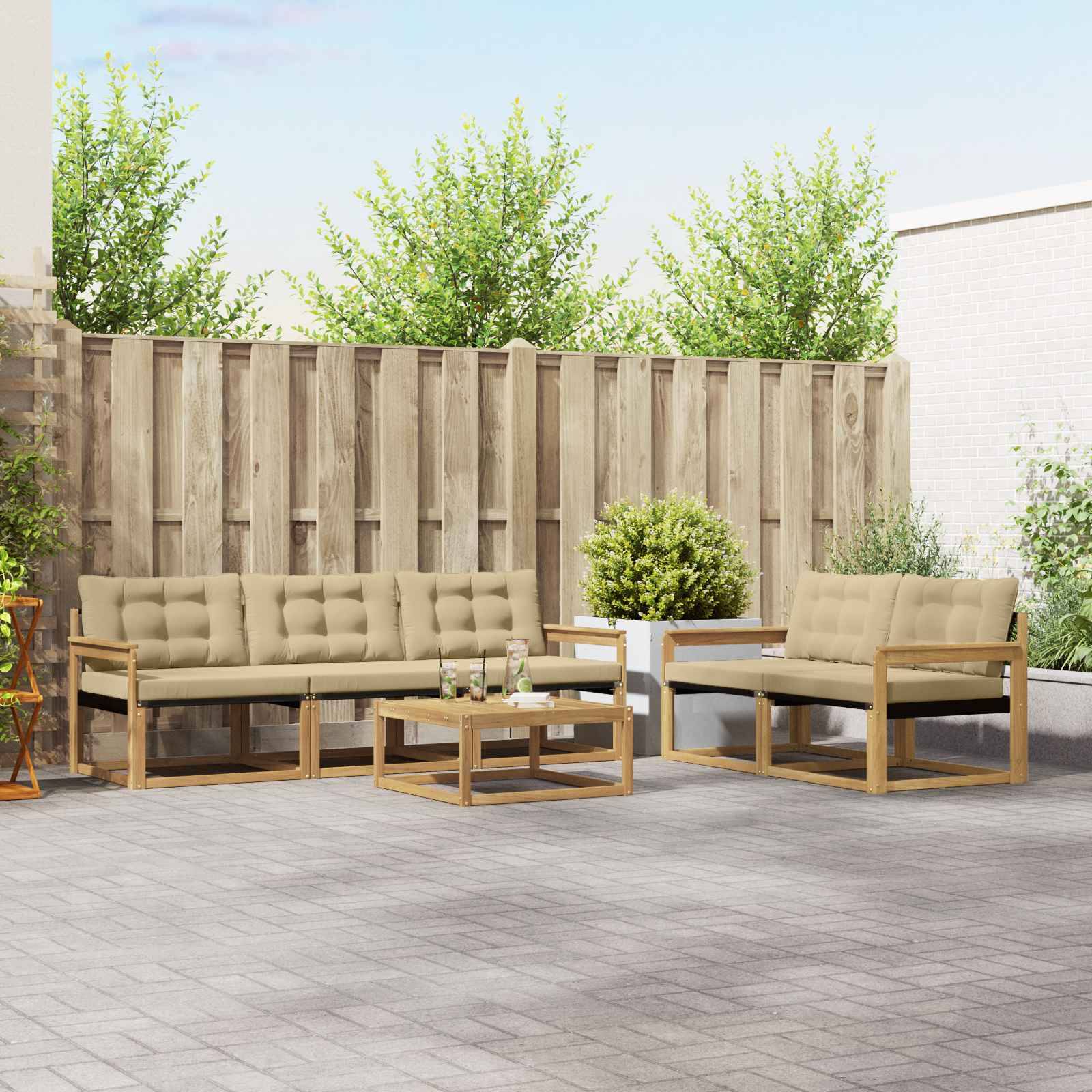 vidaXL Outdoor-Sofagarnitur 6 pcs Weiß und Beige 79 x 79 x 37 cm