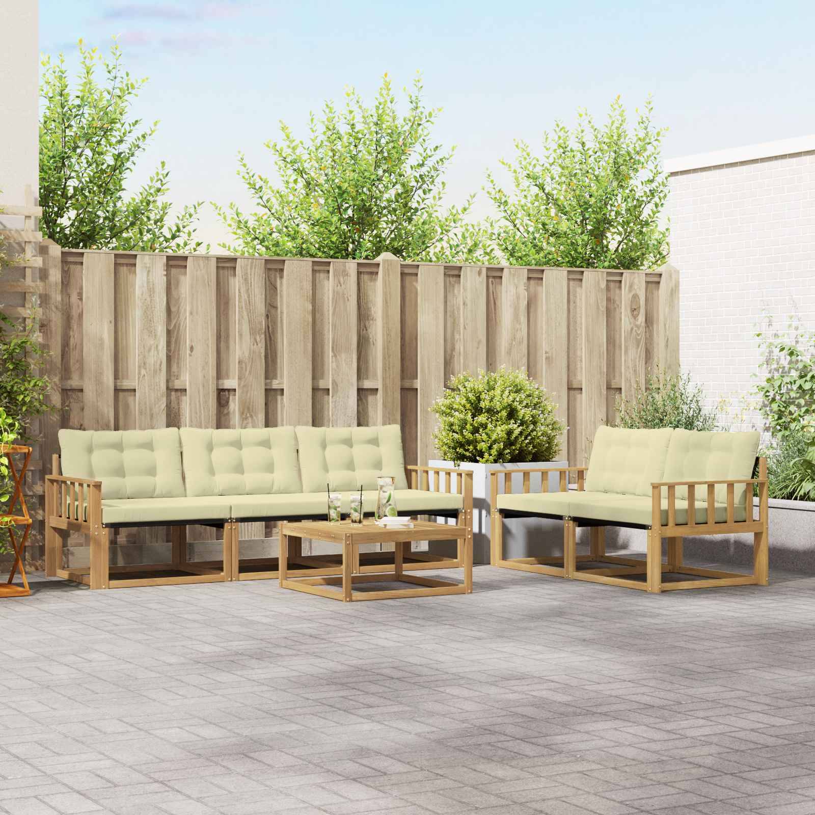 vidaXL Outdoor-Sofagarnitur 6 pcs Weiß und Creme 79 x 79 x 37 cm