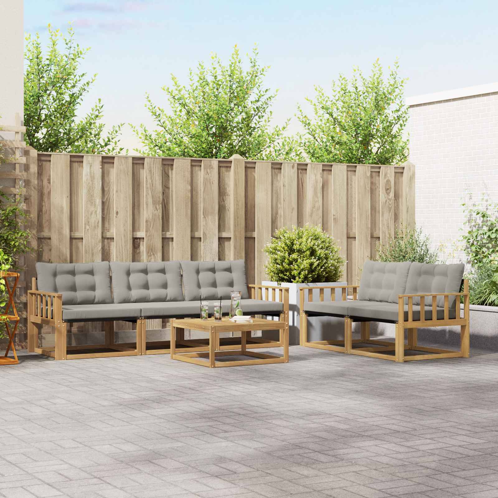 vidaXL Outdoor-Sofagarnitur 6 pcs Weiß und Hellgrau 79 x 79 x 37 cm
