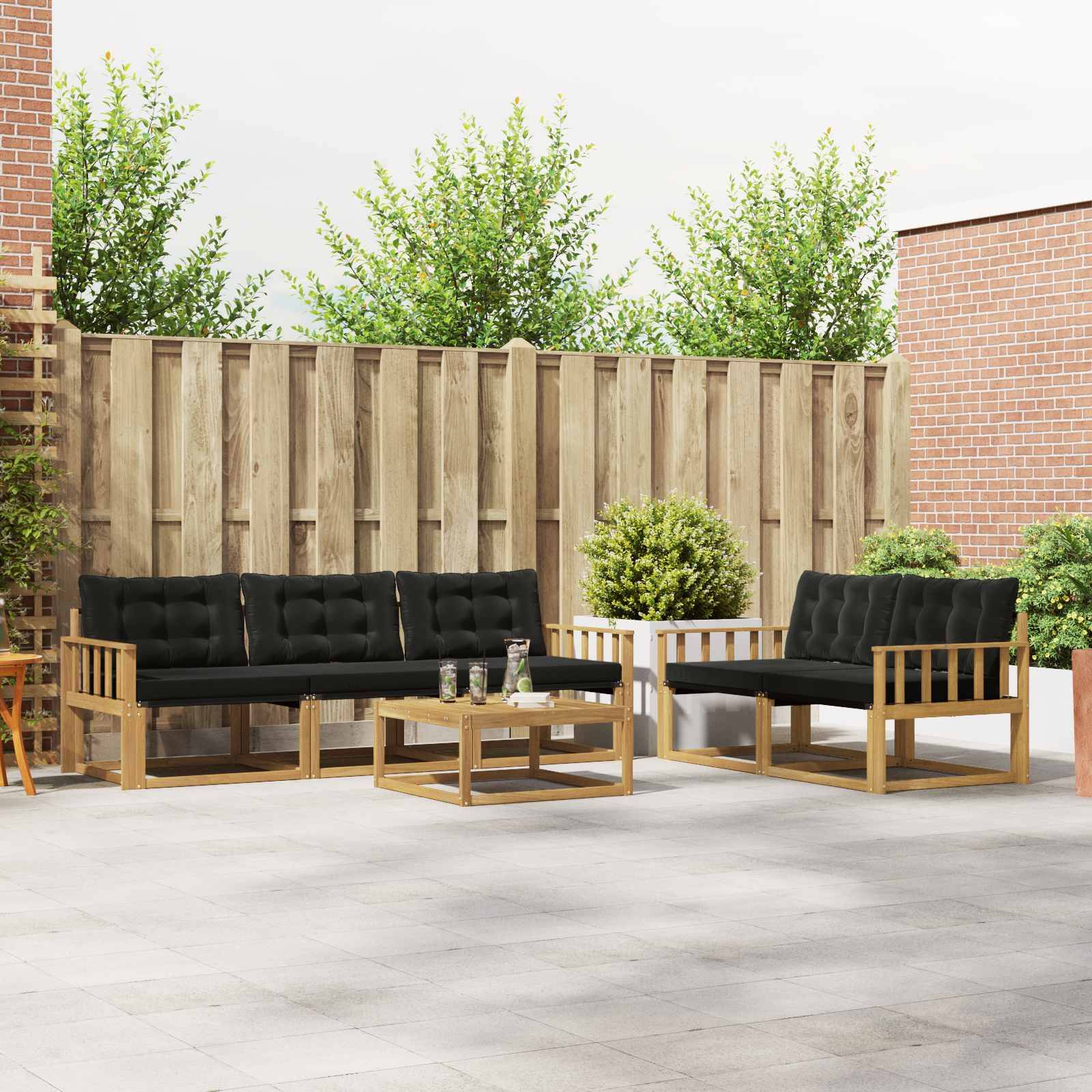 vidaXL Outdoor-Sofagarnitur 6 pcs Weiß und Schwarz 79 x 79 x 37 cm