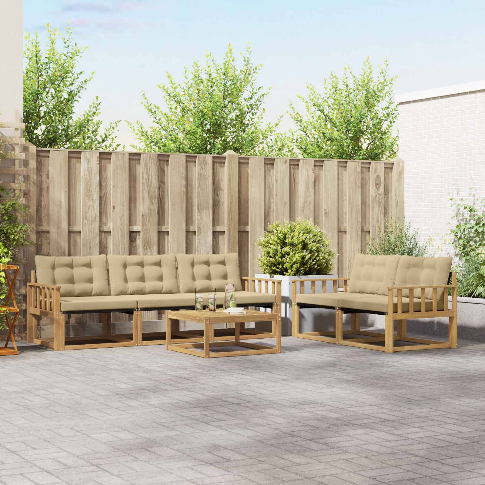 vidaXL Outdoor-Sofagarnitur 6 pcs Weiß und Beige 79 x 79 x 37 cm