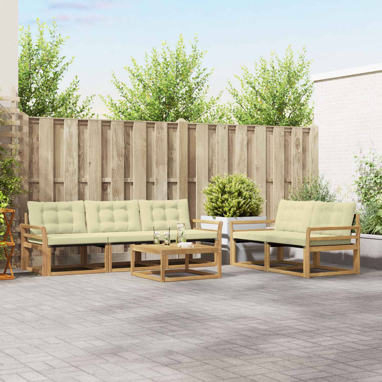 vidaXL Outdoor-Sofagarnitur 6 pcs Weiß und Creme 79 x 79 x 37 cm