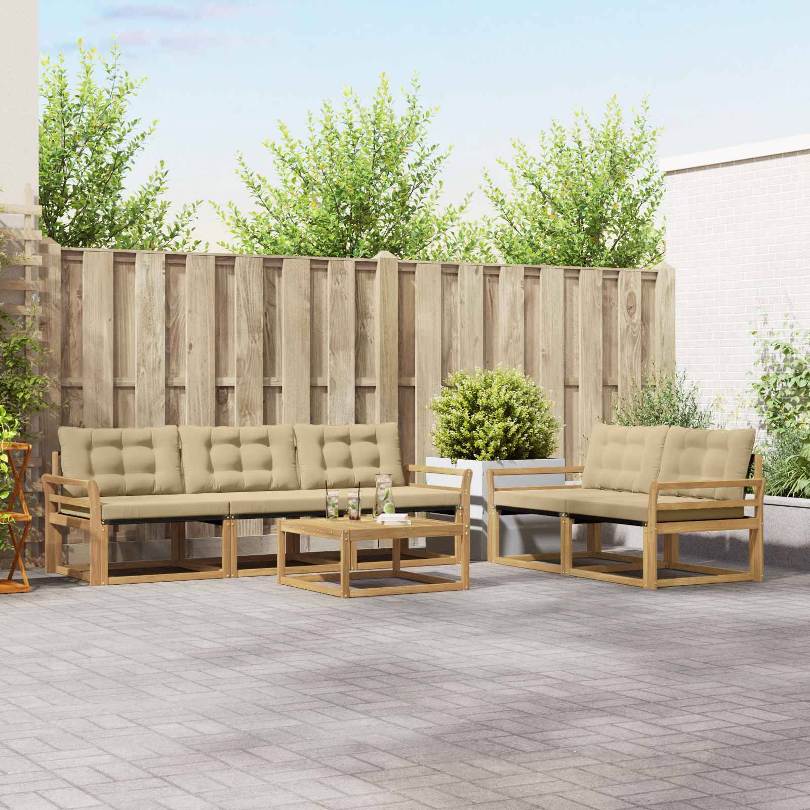 vidaXL Outdoor-Sofagarnitur 6 pcs Weiß und Beige 79 x 79 x 37 cm