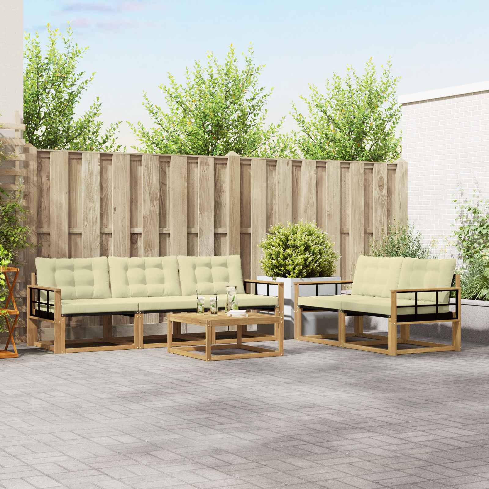 vidaXL Outdoor-Sofagarnitur 6 pcs Weiß und Creme 79 x 79 x 37 cm
