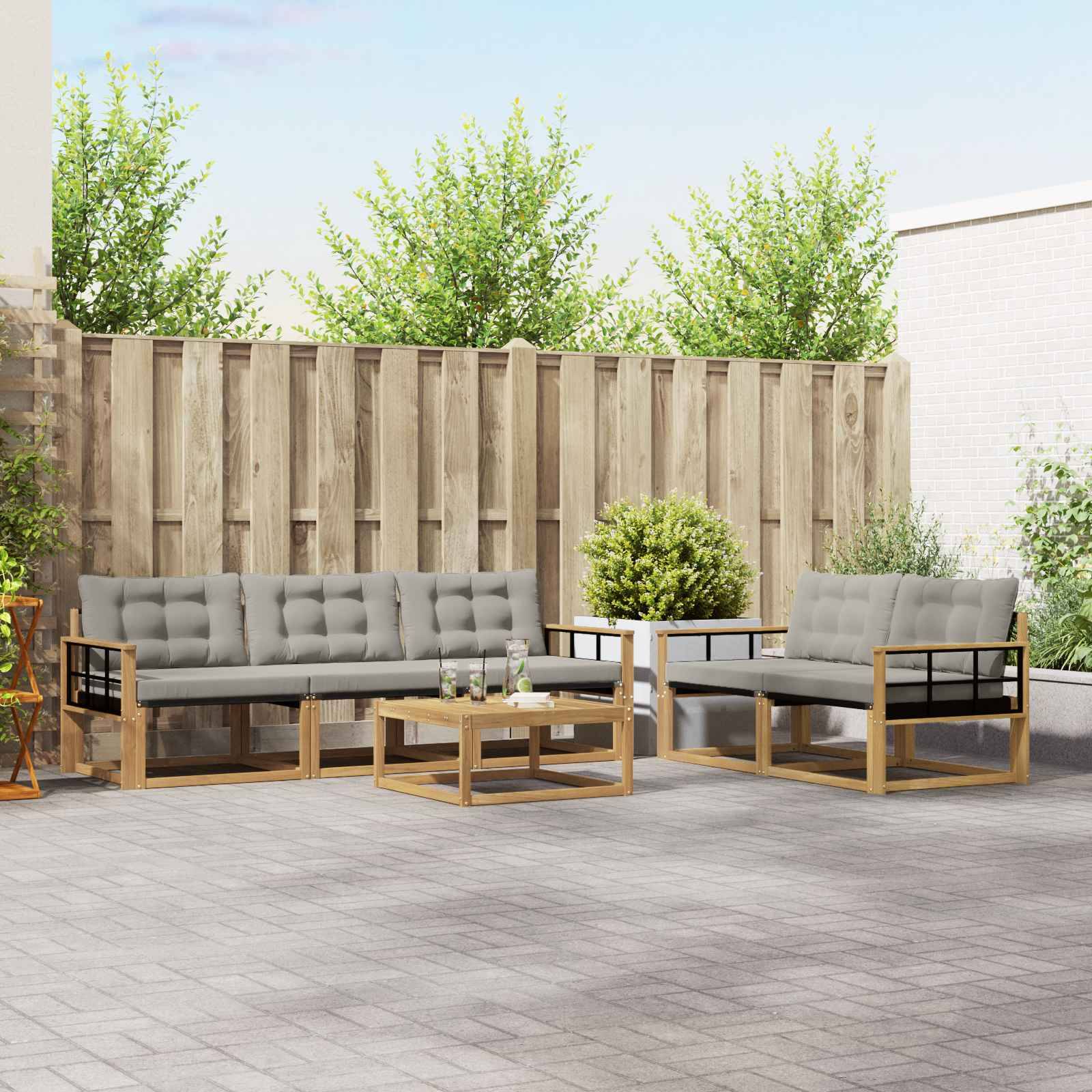 vidaXL Outdoor-Sofagarnitur 6 pcs Weiß und Hellgrau 79 x 79 x 37 cm