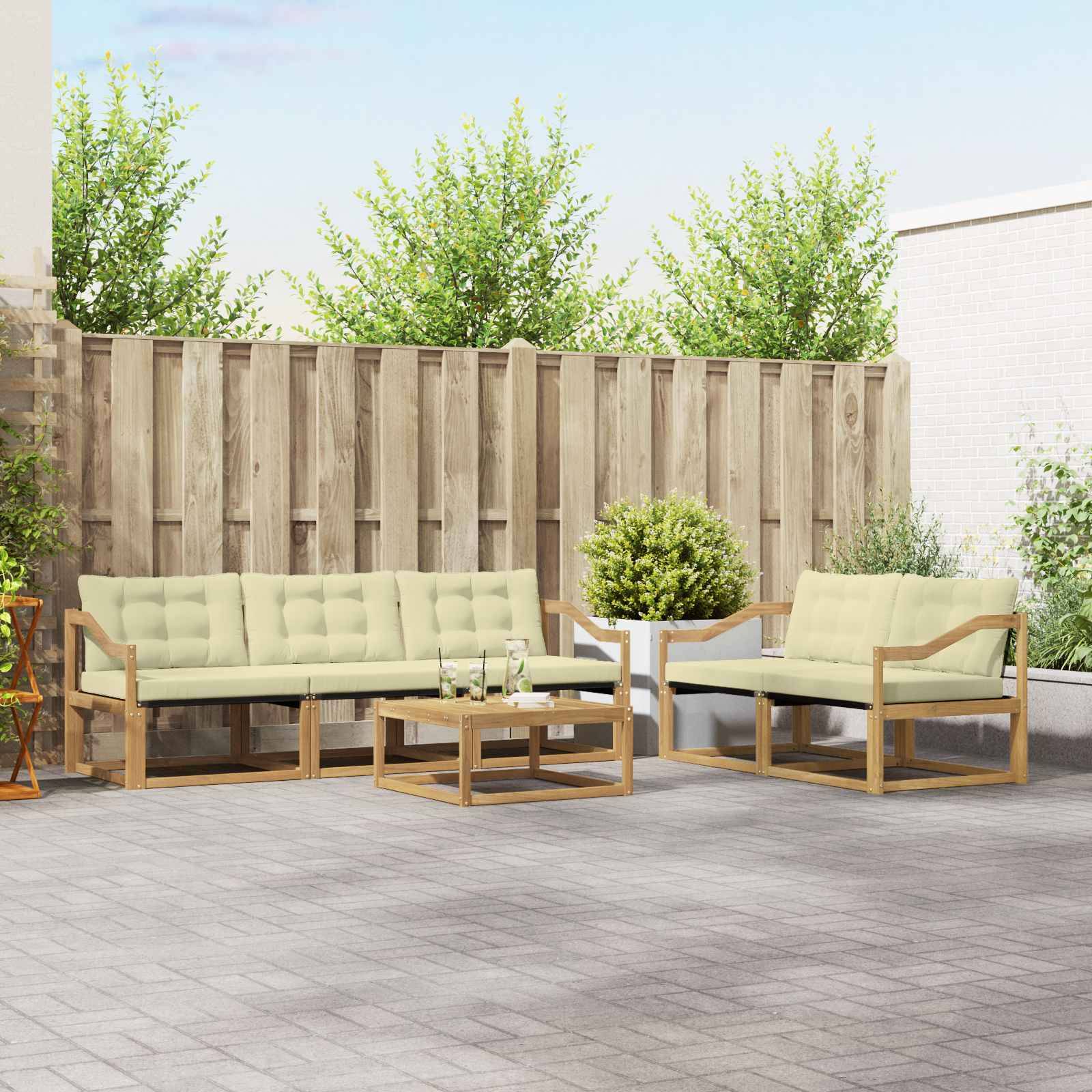 vidaXL Outdoor-Sofagarnitur 6 pcs Weiß und Creme 79 x 79 x 37 cm