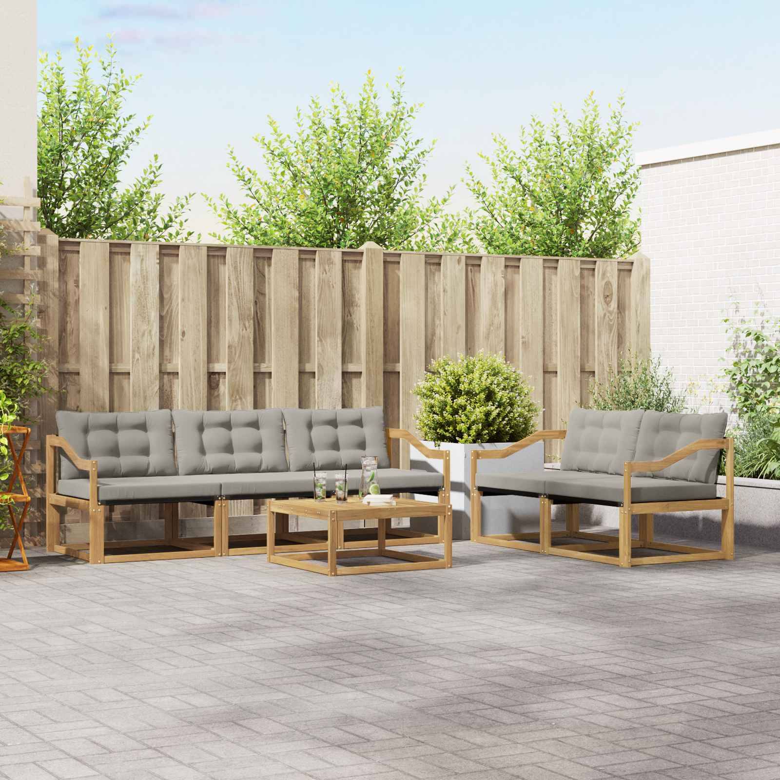vidaXL Outdoor-Sofagarnitur 6 pcs Weiß und Hellgrau 79 x 79 x 37 cm