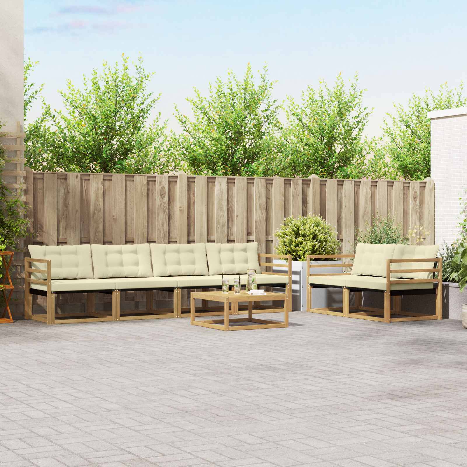 vidaXL Outdoor-Sofagarnitur 7 pcs Weiß und Creme 79 x 79 x 37 cm