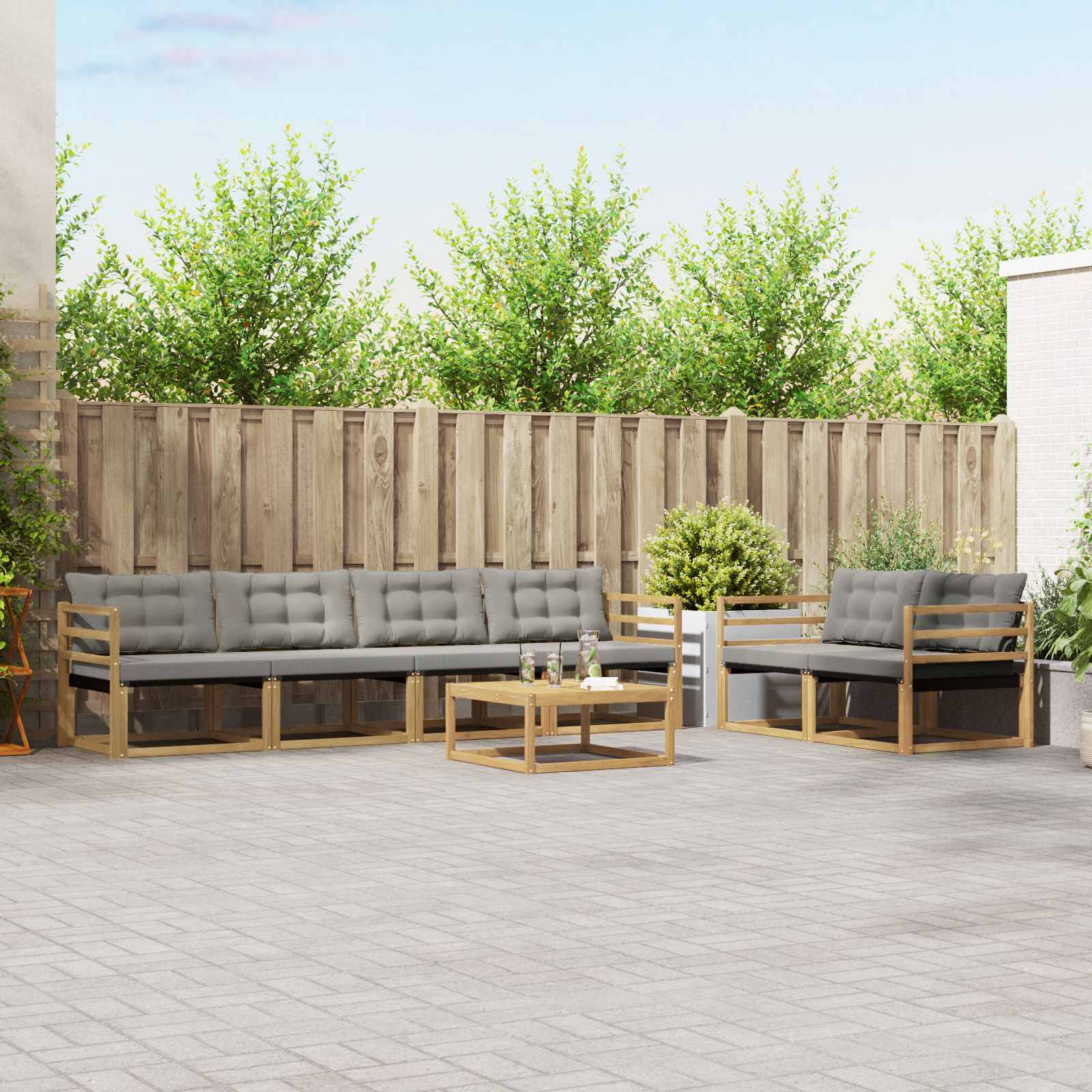 vidaXL Outdoor-Sofagarnitur 7 pcs Weiß und Hellgrau 79 x 79 x 37 cm