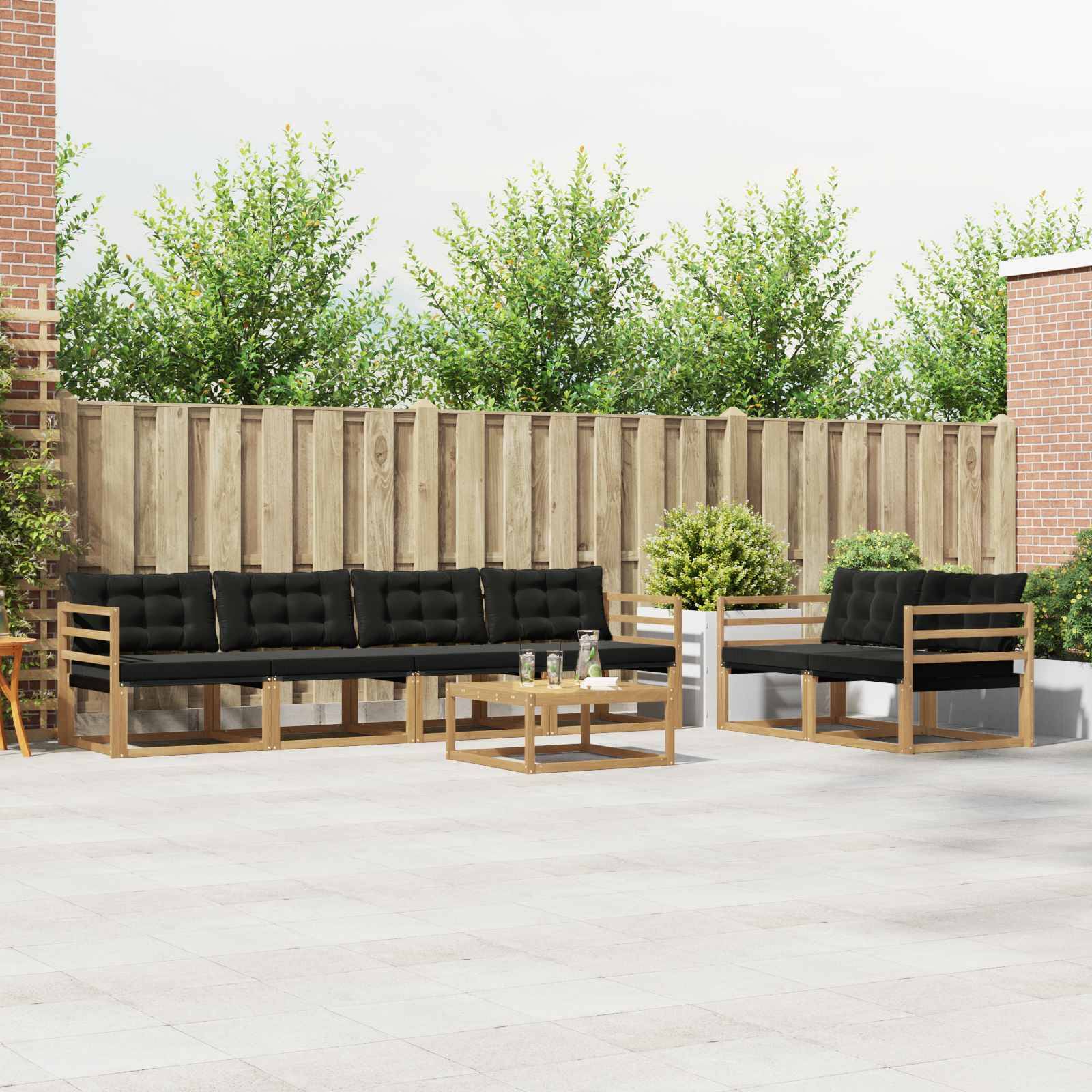 vidaXL Outdoor-Sofagarnitur 7 pcs Weiß und Schwarz 79 x 79 x 37 cm