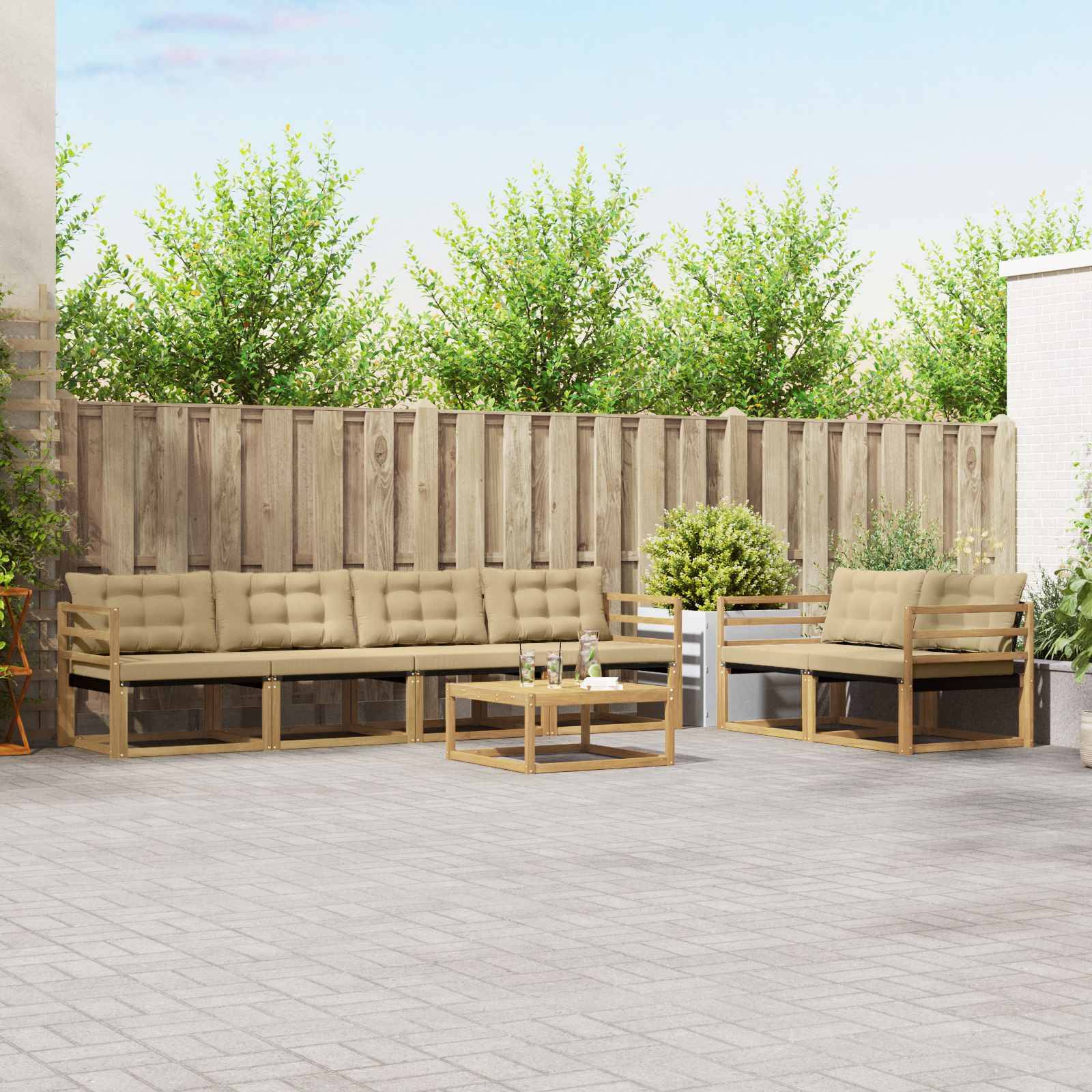 vidaXL Outdoor-Sofagarnitur 7 pcs Weiß und Beige 79 x 79 x 37 cm